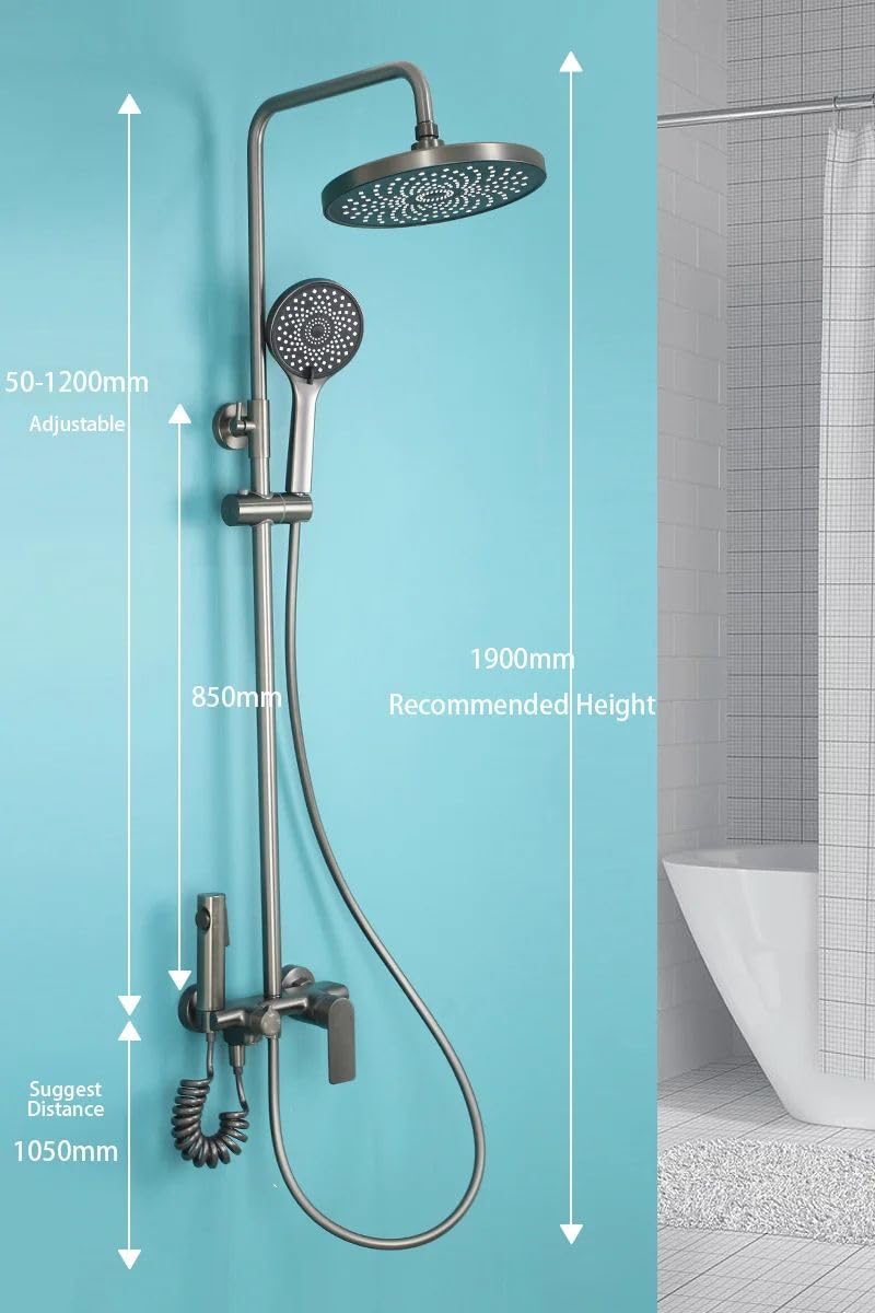 Luxury InArt 3-in-1 Shower Panel System with Single Lever Mixer, Hand Shower & Spout - Gun Grey Bathroom Wall Mounted Shower Set for Modern Home Spa Experience