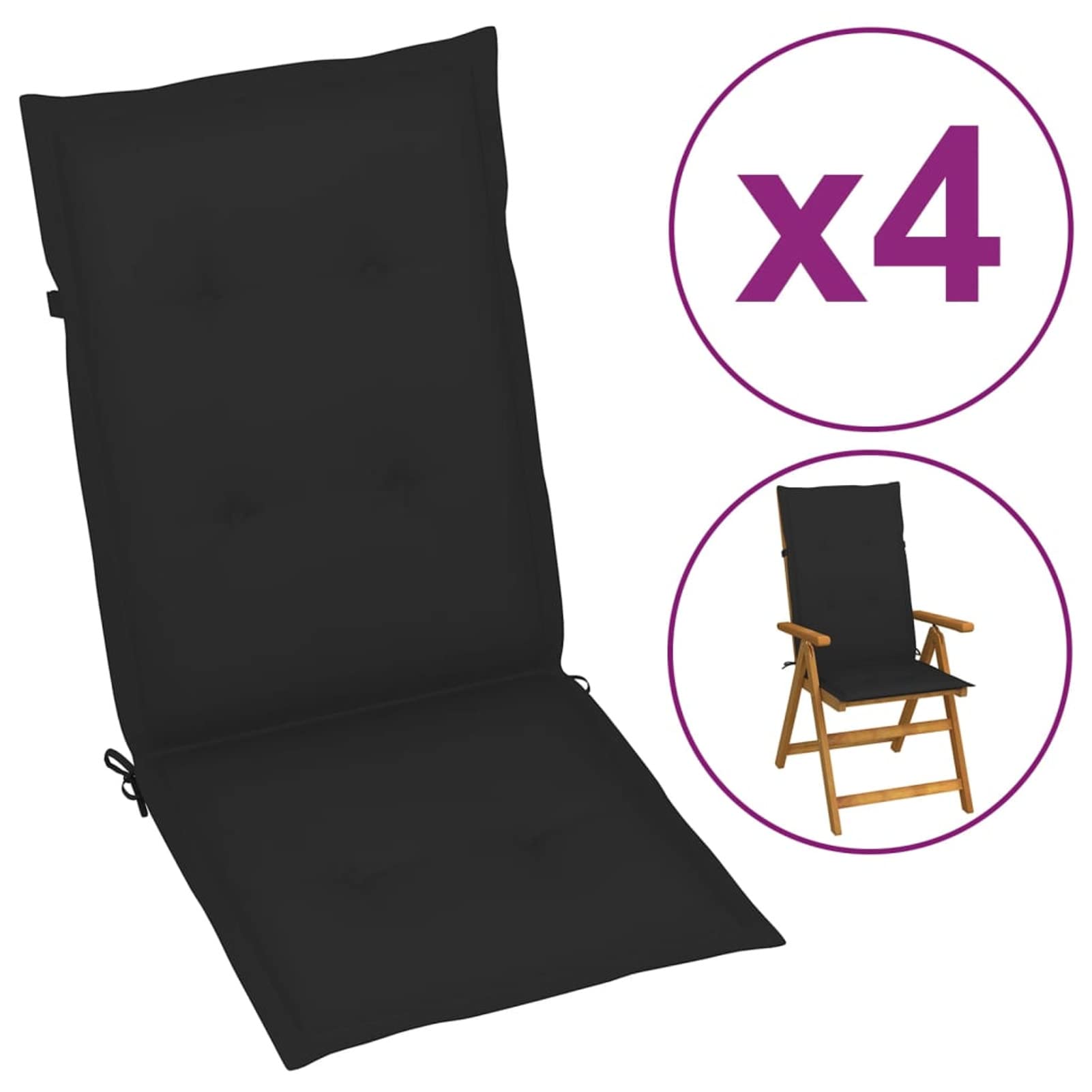 Tidyard 4-Piece Outdoor Garden Chair Cushion Set - Waterproof Black Patio Seat & Back Cushions (47.2x19.7x1.2 Inches) for Lawn, Deck, Poolside Furniture - Durable Fabric for All-Weather Use