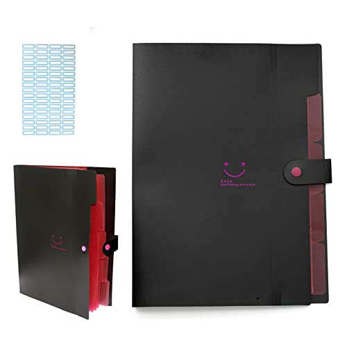 Plastic A4 Letter Size Expanding File Folders - Accordion Document Organizer with Labels for School, Office & Home Use | Black & White | Perfect for Paperwork, Bills, Receipts & Important Documents