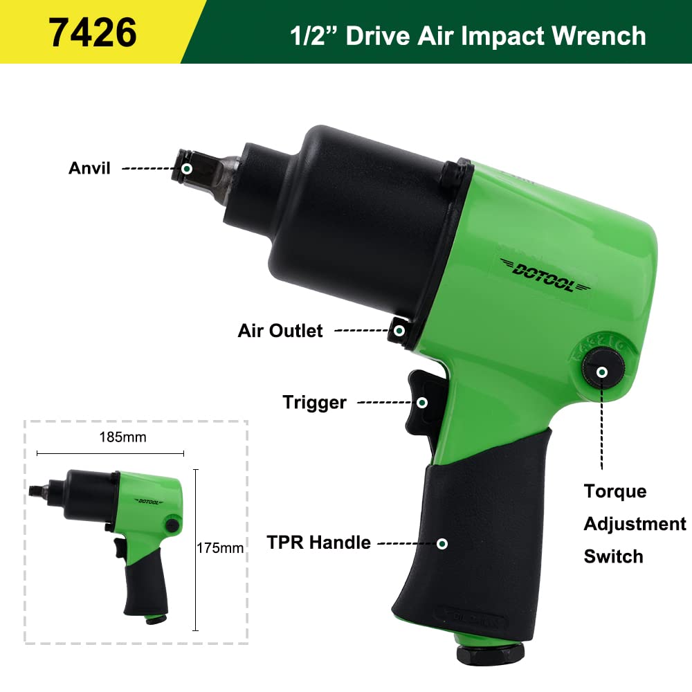 1/2 Inch Heavy Duty Air Impact Wrench - 5-Speed Pneumatic Impact Gun with 520ft-Lbs Max Torque & Twin Hammer Technology for Auto Repair, Tire Changes, and Mechanical Maintenance (Ideal for Professional Mechanics & DIY Car Enthusiasts)