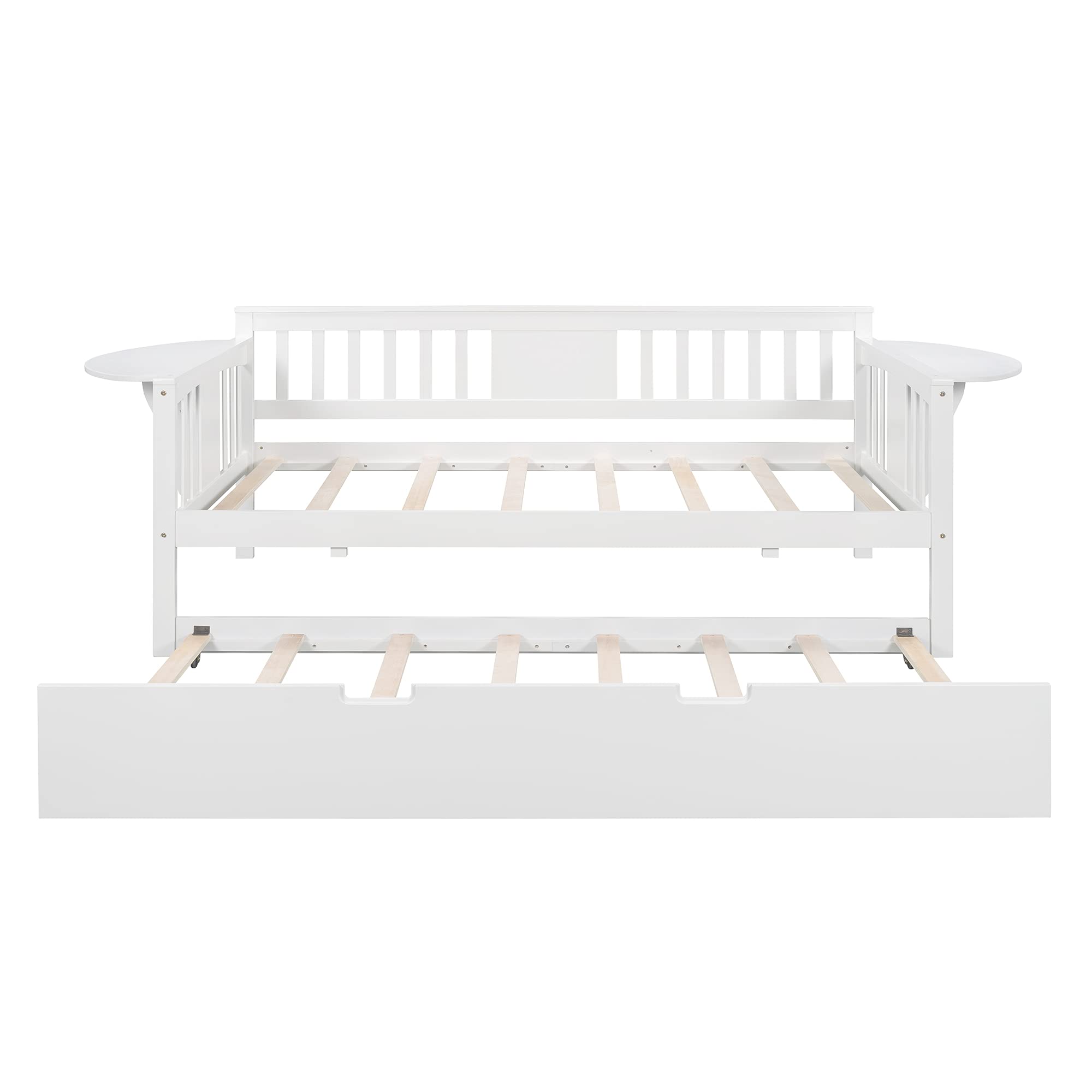Harper & Bright Designs Twin Size Daybed with Trundle - Convertible Wooden Sofa Bed for Bedroom, Living Room & Guest Room - Sturdy Wood Platform Bed Frame for Kids, Teens & Sleepovers (White) - Perfect for Small Spaces, Dorm Rooms & Multi-Purpose Furniture Needs