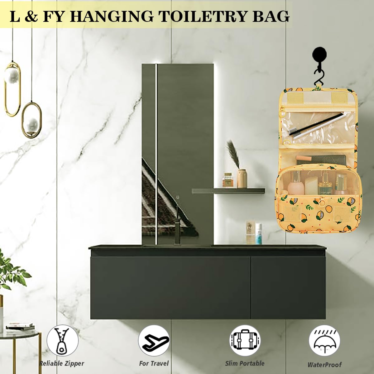 L&FY Hanging Travel Toiletry Bag for Women & Men - Waterproof Cosmetic Organizer, Makeup Pouch & Dopp Kit with Handle - Perfect for Vacation, Camping & Business Trips