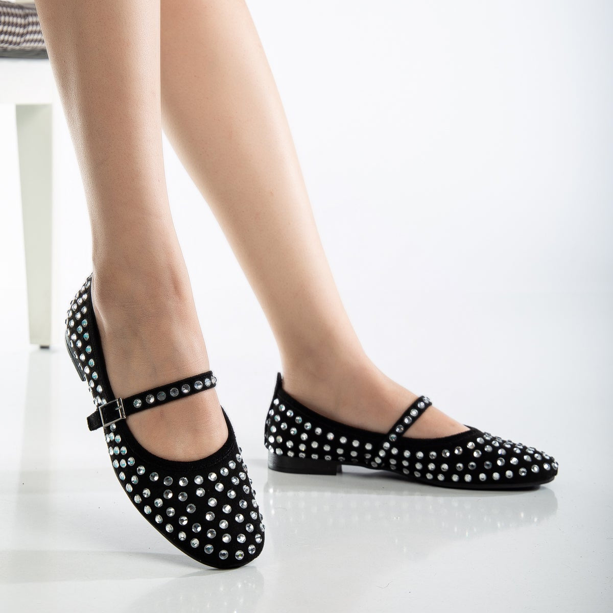 Emilie Studded Crystal Mary Jane Flats - Elegant Women's Dress Shoes for Weddings, Parties & Formal Events