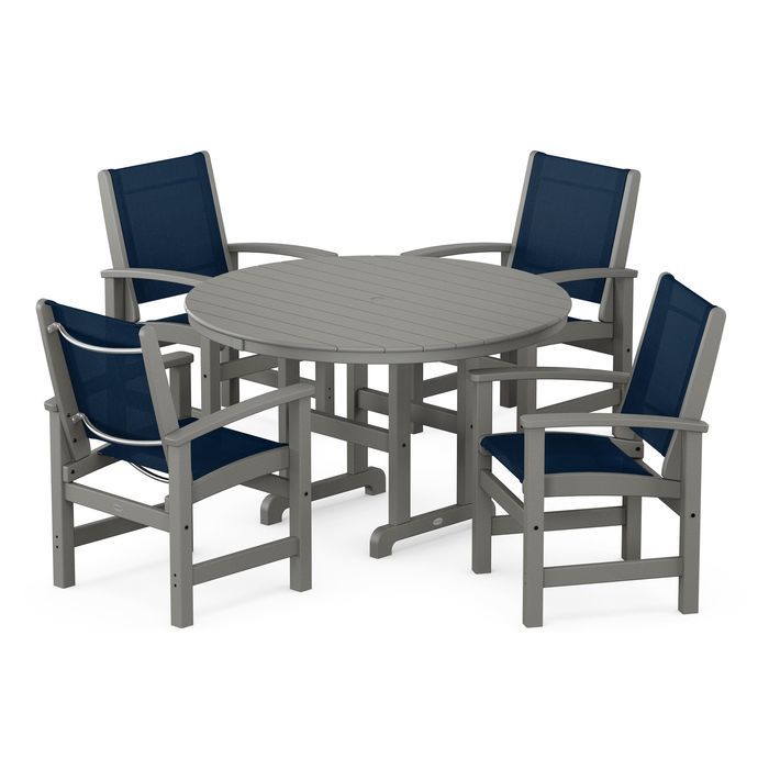 POLYWOOD Coastal 5-Piece Round Farmhouse Dining Set - Outdoor Patio Furniture for Backyard, Poolside & Beach House Dining