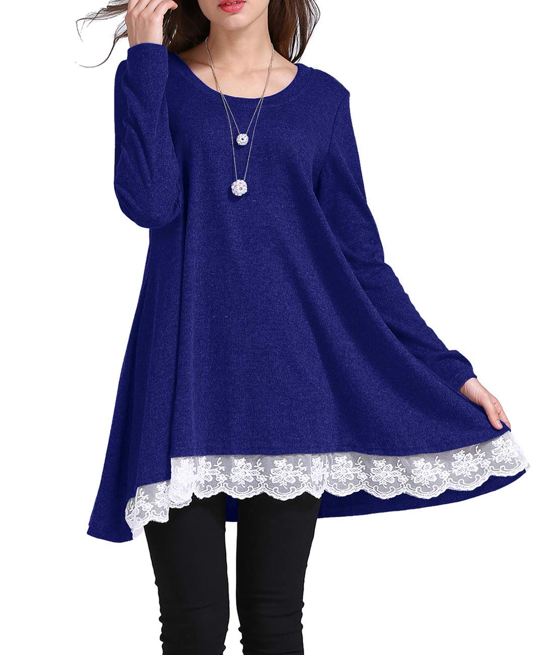 Sanifer Women's Long Sleeve Tunic Tops - Round Neck Blouse Shirts for Leggings | Comfortable Casual Wear for Work, Office & Everyday Outfits