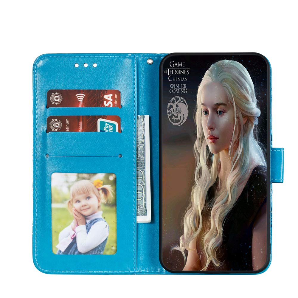 Premium PU Leather Mandala Embossed Flip Wallet Case for Samsung Galaxy A01 - Shockproof Protective Cover with Card Holder & Kickstand (Mandala Blue) - Perfect for Daily Use, Travel, and Business Meetings