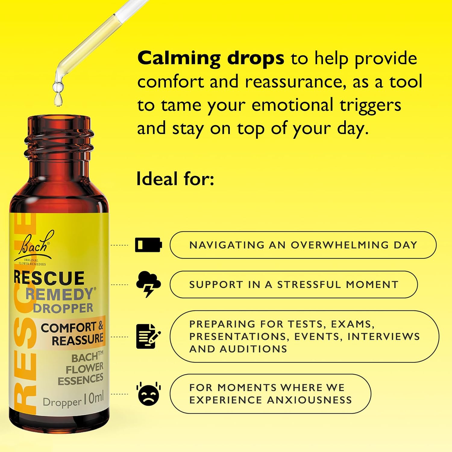 Bach Rescue Remedy Natural Stress Relief Drops - 10ml Herbal Flower Essence for Anxiety & Emotional Balance - Perfect for Travel, Work & Daily Stress Management