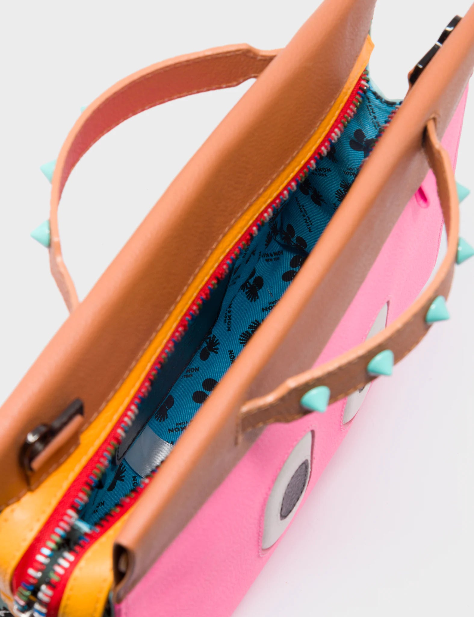 Vali Crossbody Small Leather Bag in Caramel & Taffy Pink with All Over Eyes Embroidery - Perfect for Women's Daily Use, Travel & Fashion Accessories