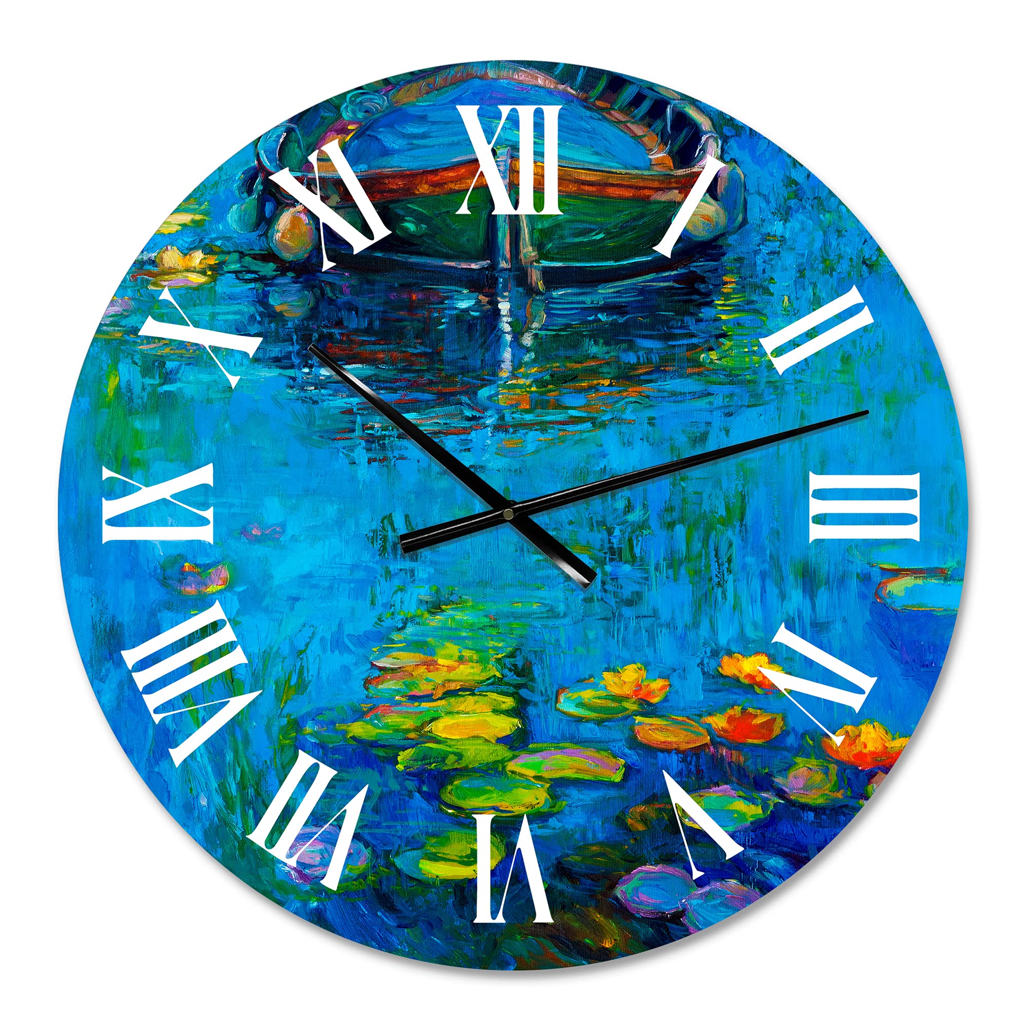 DesignQ Nautical Coastal Wall Clock - 'Boat in Lake' Blue Round Clock for Living Room, Bedroom, Office Decor | Perfect for Beach House, Coastal Theme & Home Décor