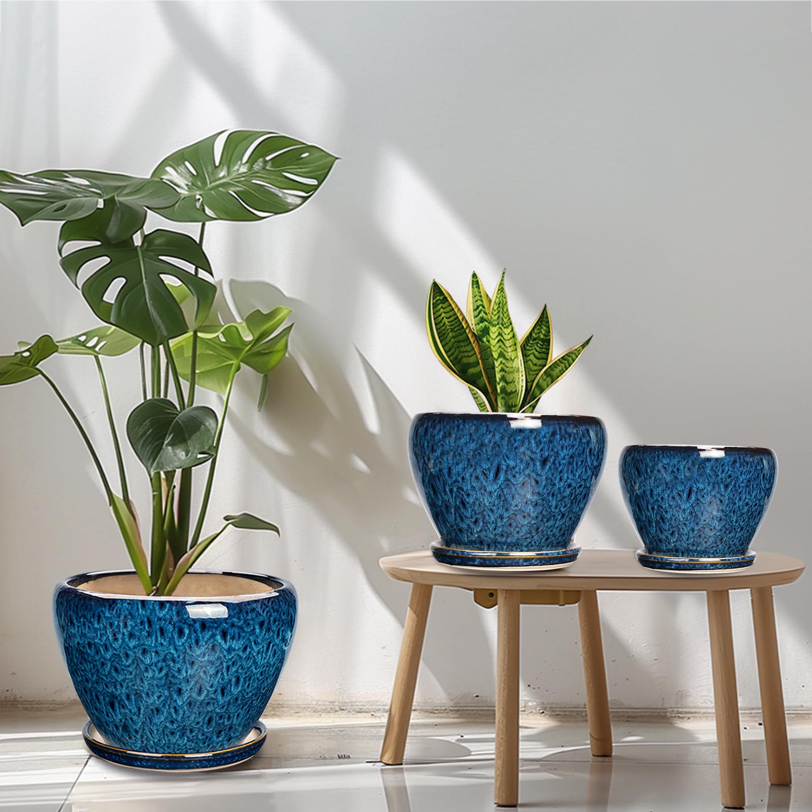 Modern Ceramic Plant Pots Indoor Outdoor - Set of 3 (6