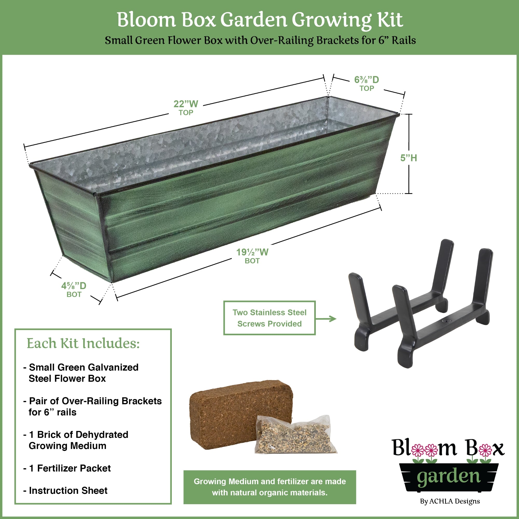 Bloom Box Garden Growing Kits with Brackets for 2x6 Railings - Indoor/Outdoor Vertical Gardening Solution for Balconies, Decks & Small Spaces