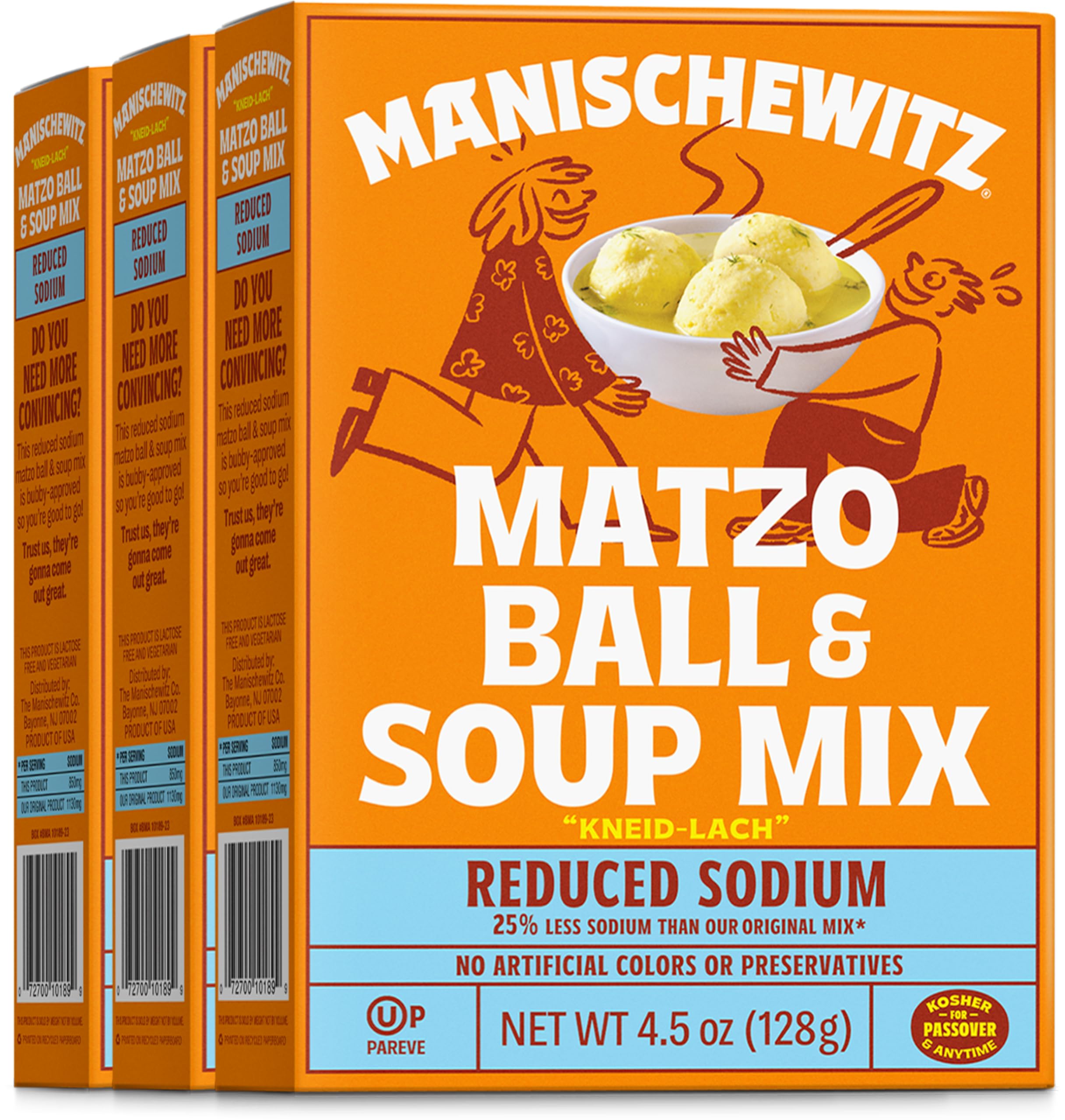 Manischewitz Reduced Sodium Matzo Ball & Soup Mix 4.5oz (3 Pack) - Kosher for Passover, No Artificial Colors or Preservatives - Quick & Easy Jewish Holiday Meal Solution for Family Dinners & Festive Gatherings