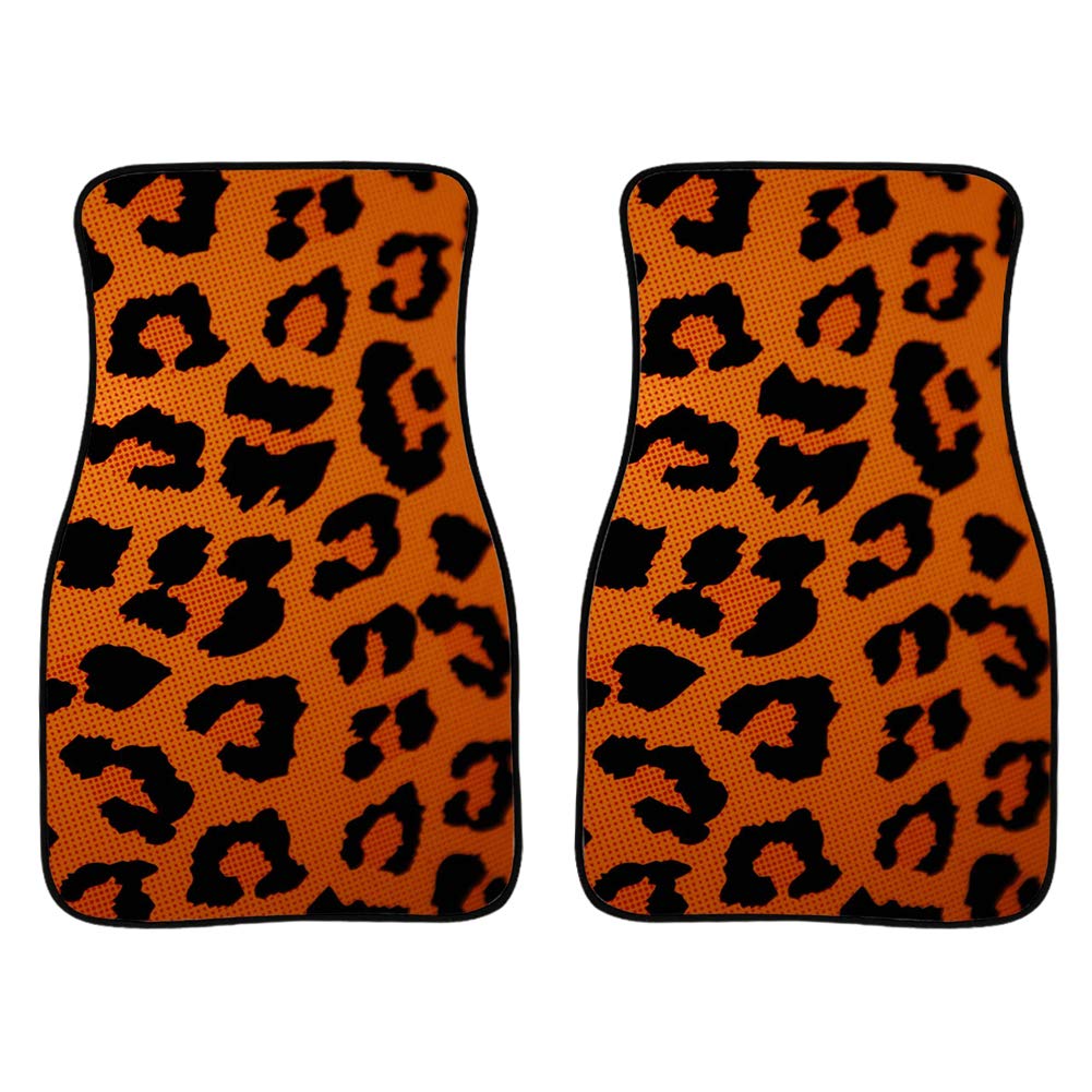 ORGYPET Heavy Duty All Weather Car Floor Mats - 2-Piece Set with Orange Leopard Print Design | Waterproof Interior Protection for SUV, Truck & Sedan | Perfect for Winter Snow, Mud & Everyday Use