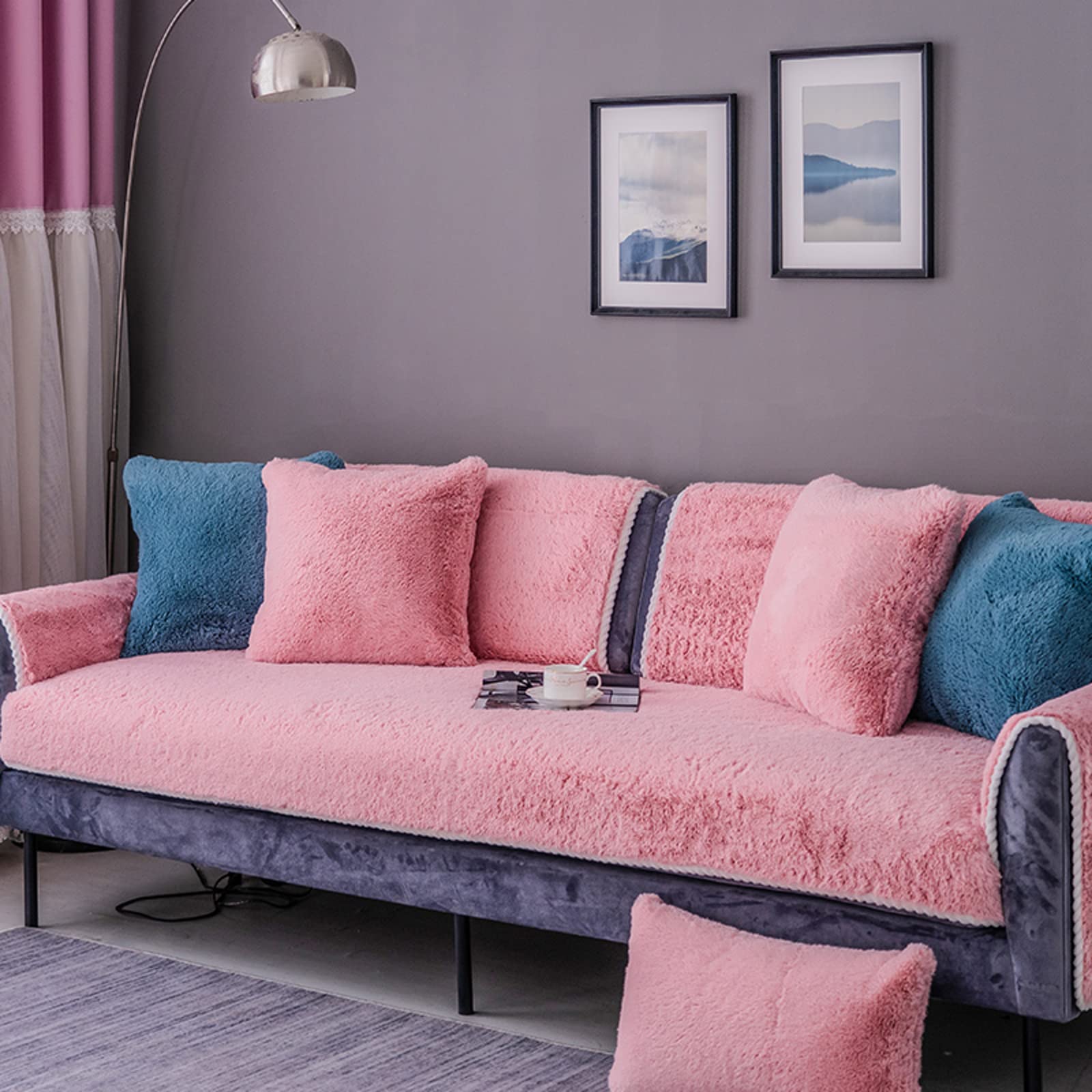 L-Shaped Sectional Sofa Slipcover - Soft Polyester Furniture Protector for Corner Couches (110x240cm, Tender Pink) | Perfect for Living Room, Family Room & Home Theater Seating Protection
