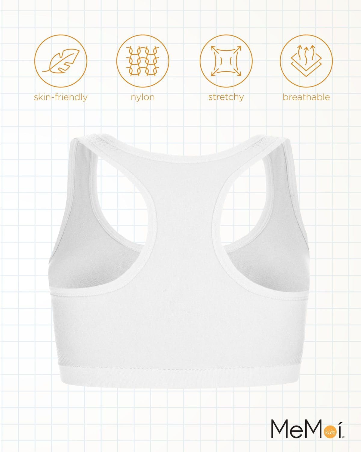 MeMoi Girls' 2-Pack Racerback Sports Bras - Breathable Workout Training Bras for Teens & Kids - Perfect for Gym, Yoga, Running & Active Play
