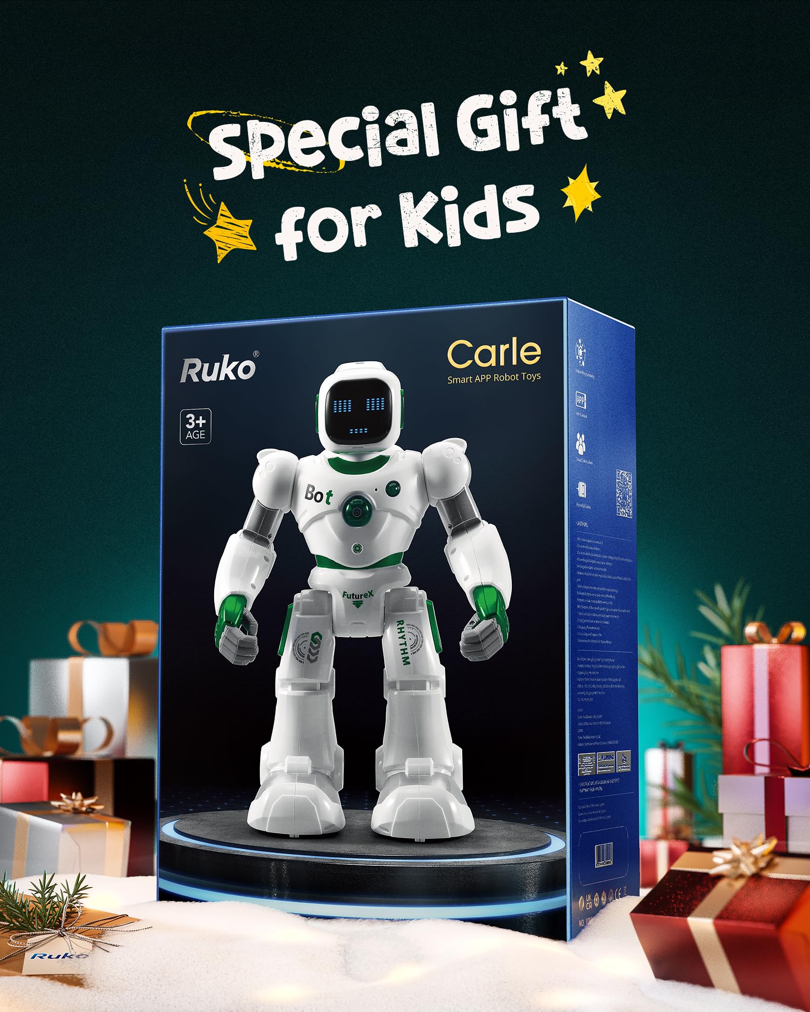 Ruko 1088 Large Smart Robot Toy for Kids Ages 4-9 - Voice & App Controlled Programmable RC Robot with Interactive Music & Lights - STEM Learning Toy for Boys & Girls - Perfect Birthday Gift for Kids (Green) | Indoor Play, STEM Education, Party Entertainment