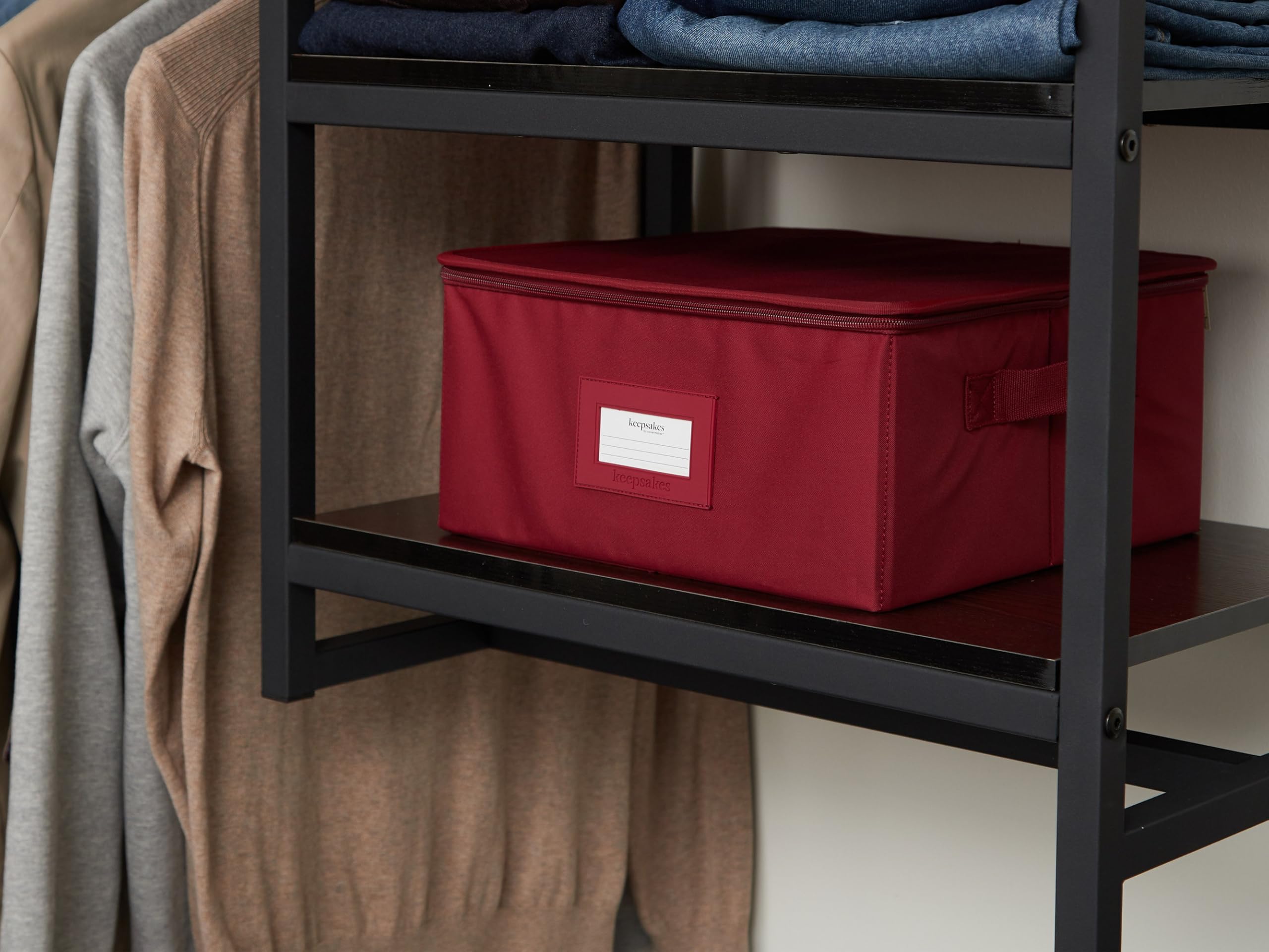 Covermates Keepsakes Zip-Top Storage Box - Heavy Duty Polyester with Reinforced Handles - Stackable Design for Indoor Storage (Scarlett Red) - Perfect for Organizing Memorabilia, Photos & Keepsakes