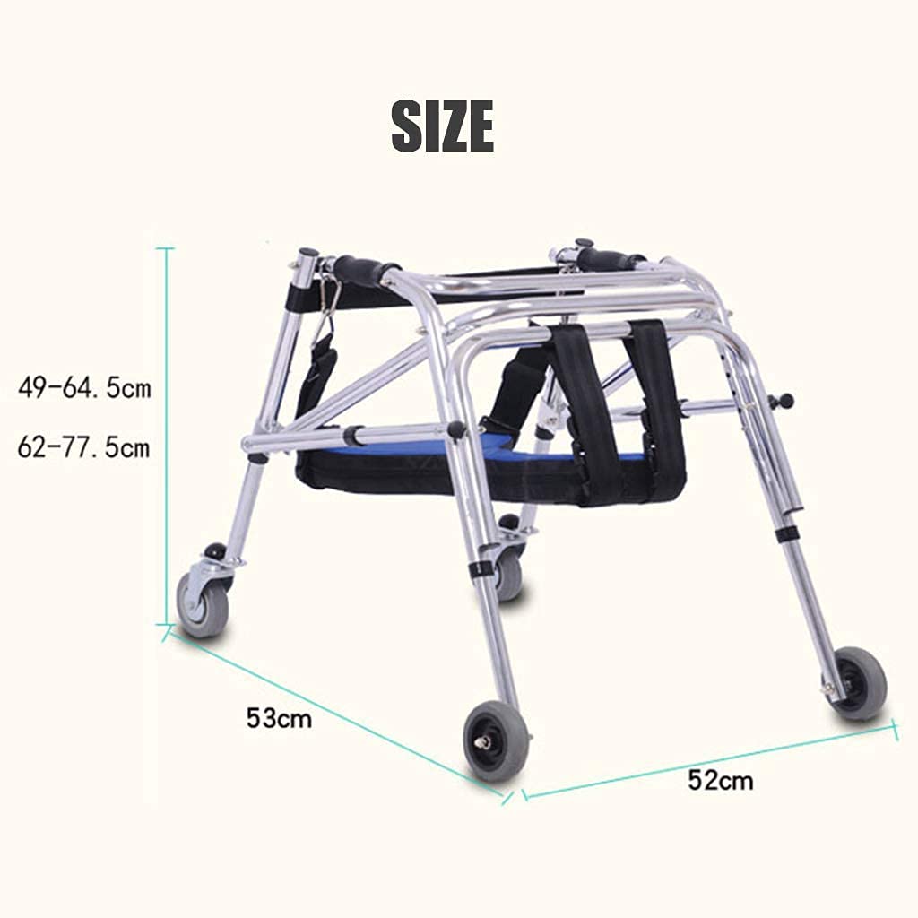 Foldable Walker with Seat - Adjustable Height 4 Wheel Walking Frame for Toddlers, Kids & Teens with Special Needs | Mobility Aid for Rehabilitation & Daily Use (42/52CM)
