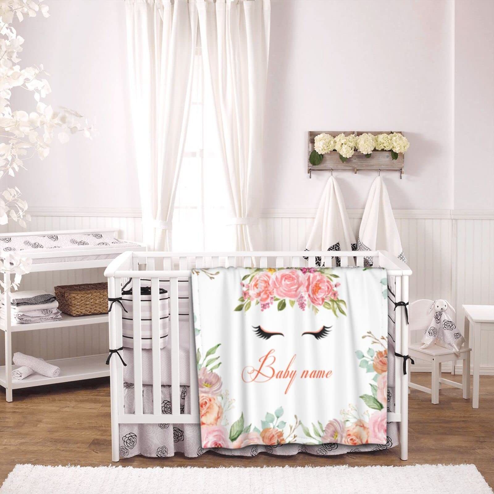Personalized Baby Blanket with Name - Custom Floral Fleece Blanket for Newborn Girls & Boys - Soft Elephant Design Baby Gift for Shower, Nursery & Photo Props