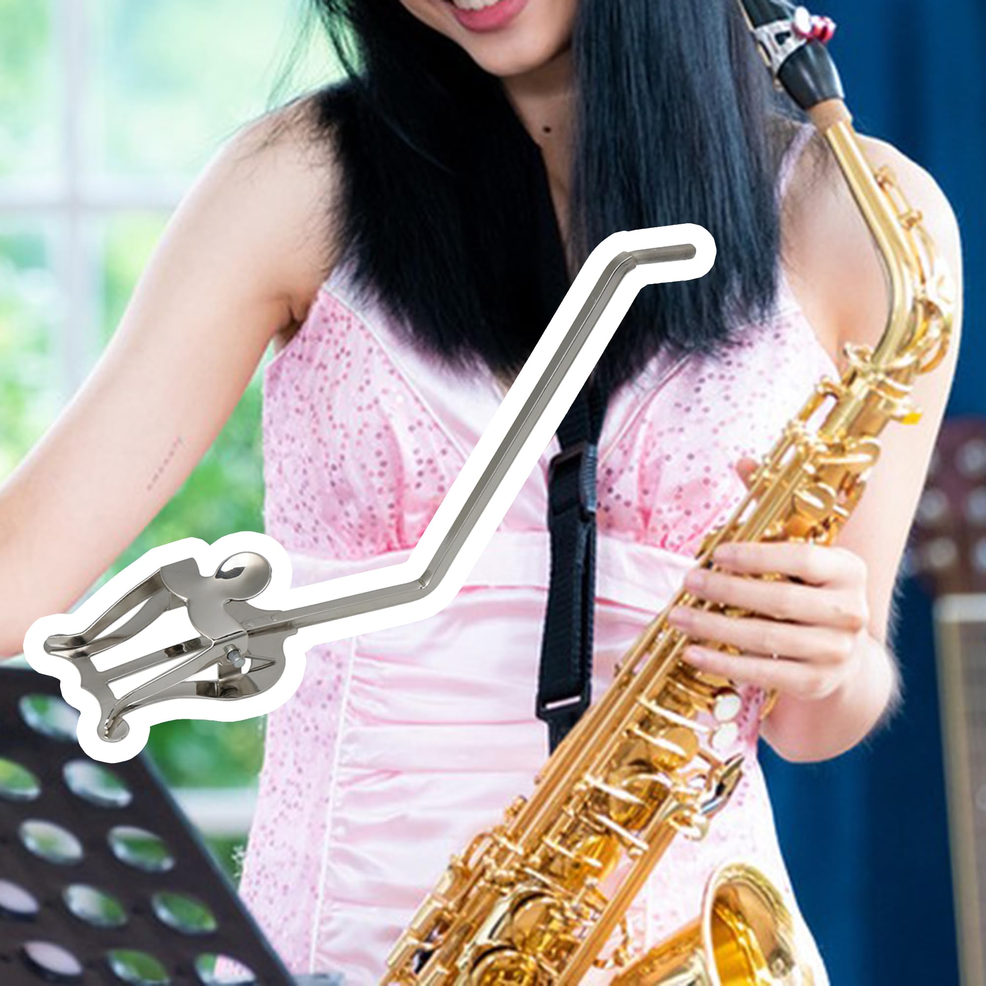 Silver Round Socket Metal Plating Saxophone Sheet Music Clip Holder - Alto/Tenor Sax Lyre Stand for Marching Band & Outdoor Performances