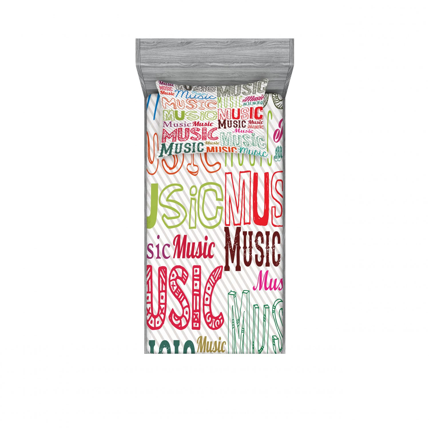 Ambesonne Music Themed 2-Piece Twin XL Fitted Sheet & Pillow Sham Set - Funky Typography Rhythm Design, Vibrant Multicolor Bedding Decor (Includes 2 Fitted Sheets & 2 Pillow Covers) - Perfect for Dorm Rooms, Guest Beds & Music Lover's Bedroom Decor