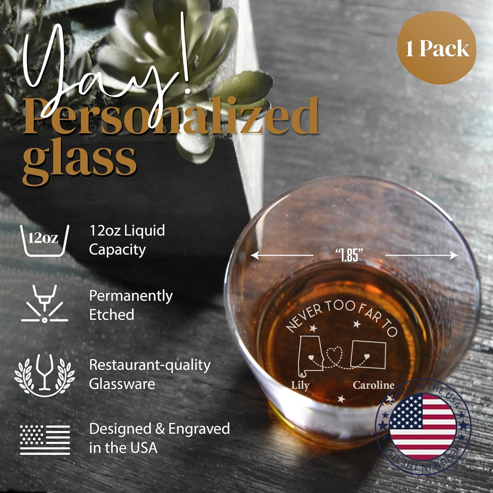 Custom Engraved Whiskey Glass Set - Personalized Long Distance Friendship Gift for Men & Women | Unique Birthday Present for Friends, Boyfriends & Farewell Gifts (Choose Your State) | Perfect for Virtual Toasts, Anniversary Celebrations & Meaningful Moments