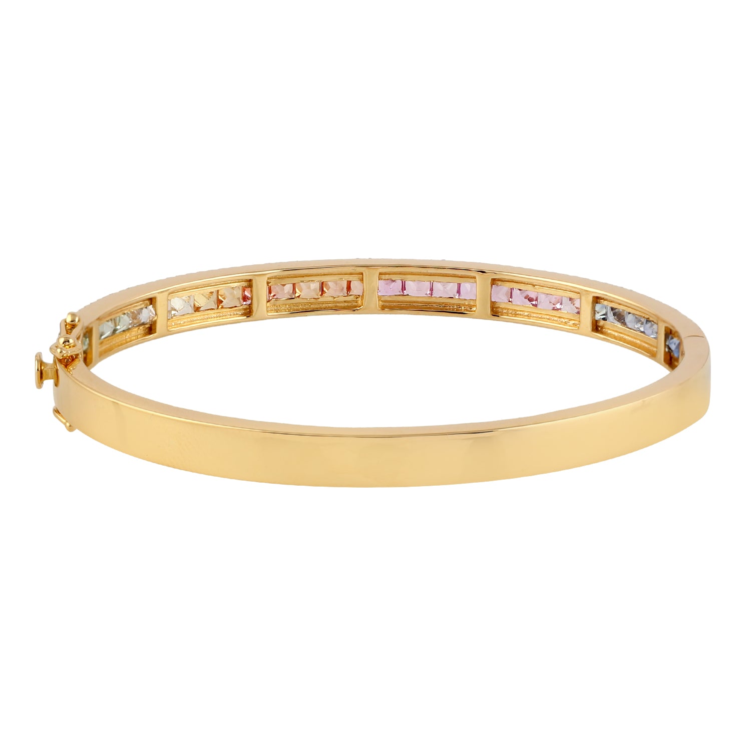 Exquisite Channel Set Multicolor Sapphire & Diamond 18k Yellow Gold Bangle Bracelet for Women - Perfect for Anniversaries, Weddings & Special Occasions