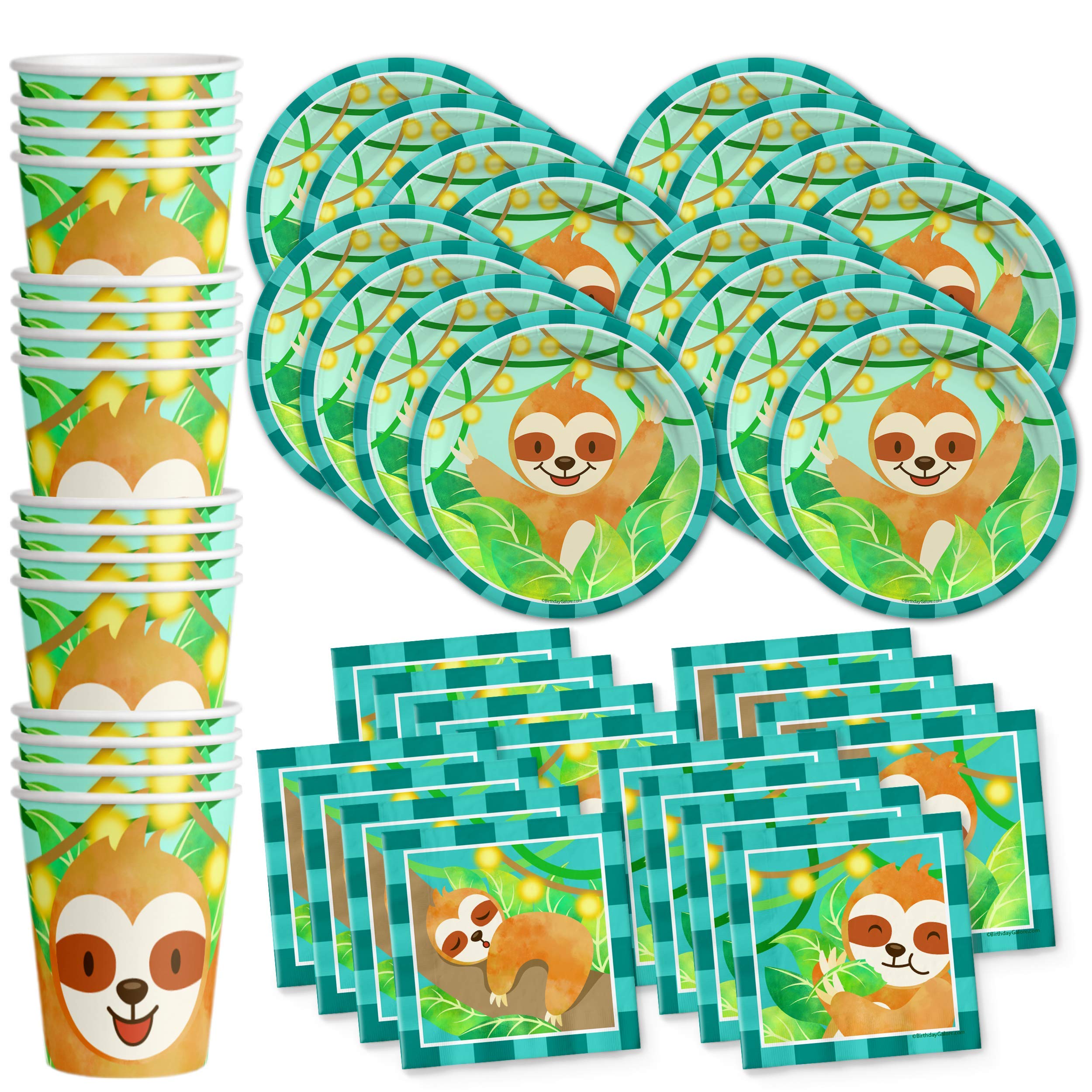 Sloth Themed Birthday Party Supplies Set - 16-Piece Tableware Kit with Plates, Napkins & Cups for Kids' Party Decorations | Perfect for Sloth Lover's Birthday, Baby Shower & Themed Celebrations