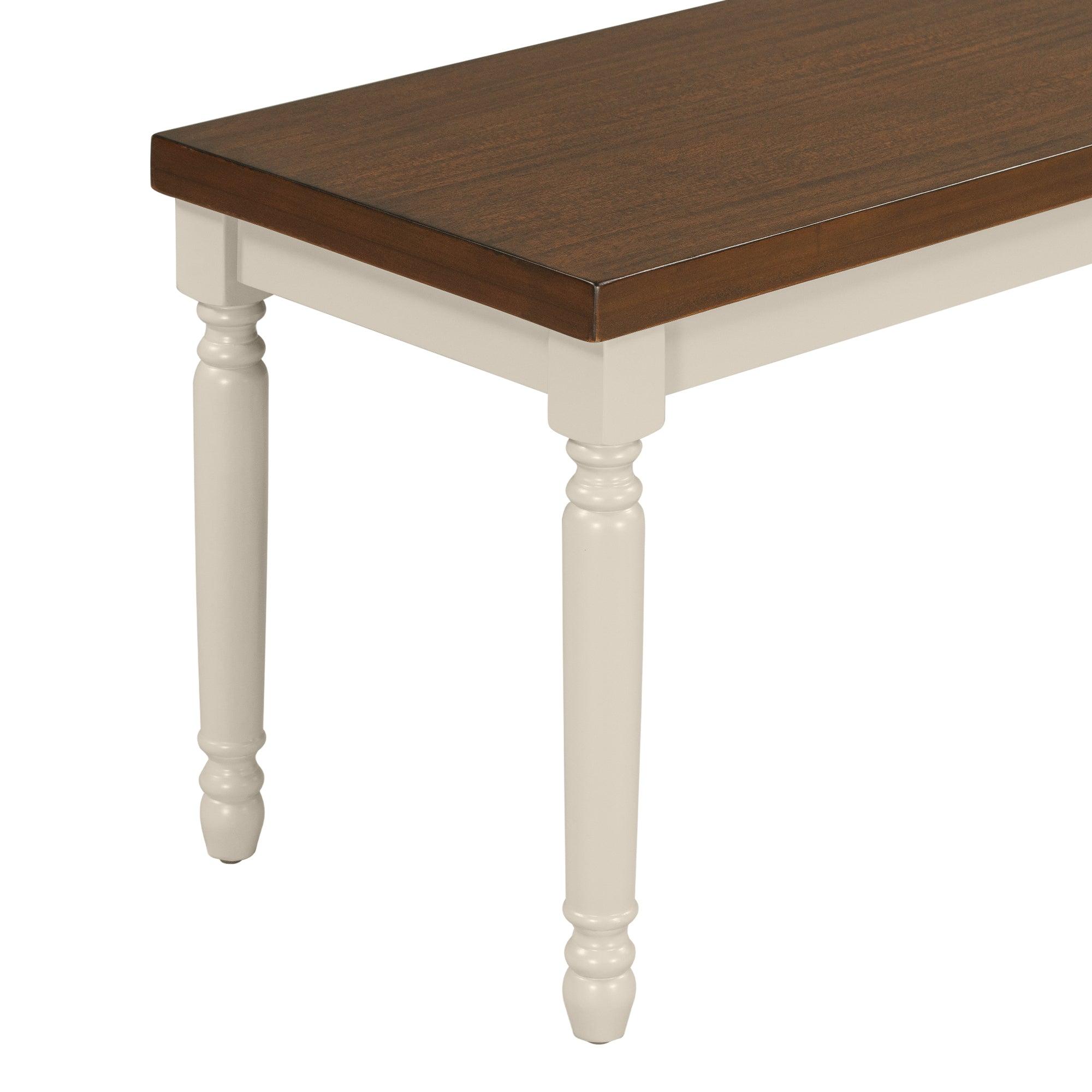 Classic 6-Piece Wooden Dining Set with Table, 4 Chairs & Bench for Kitchen & Dining Room - Brown & Cottage White | Perfect for Family Meals, Entertaining Guests & Small Space Dining
