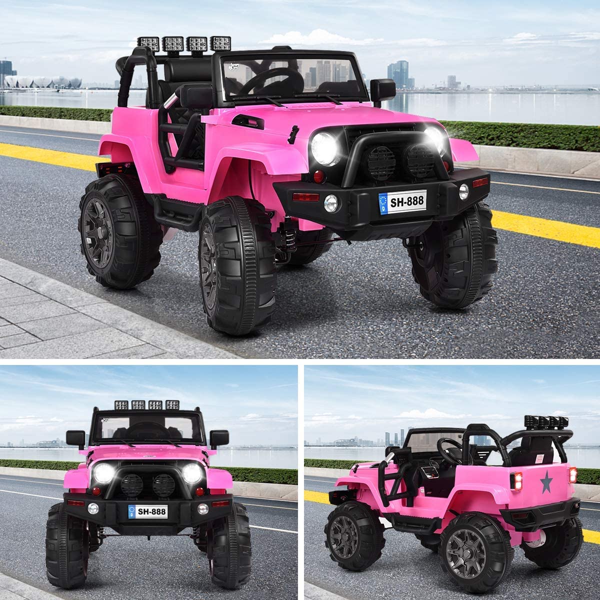 OLAKIDS 12V Battery Powered Electric Ride On Truck for Kids - Remote Control Toy Car with Spring Suspension, LED Lights & Music - 4-Wheel Toddler Vehicle for Indoor & Outdoor Play