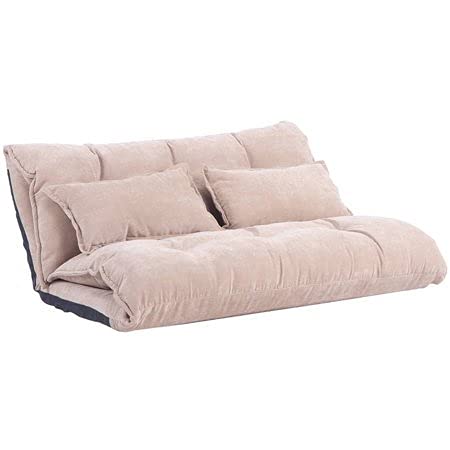 Modern Adjustable Foldable Leisure Sofa Bed - Video Gaming Sofa with 2 Pillows - Convertible Futon for Living Room, Bedroom & Small Spaces - Perfect for Relaxing, Gaming & Overnight Guests (Beige)