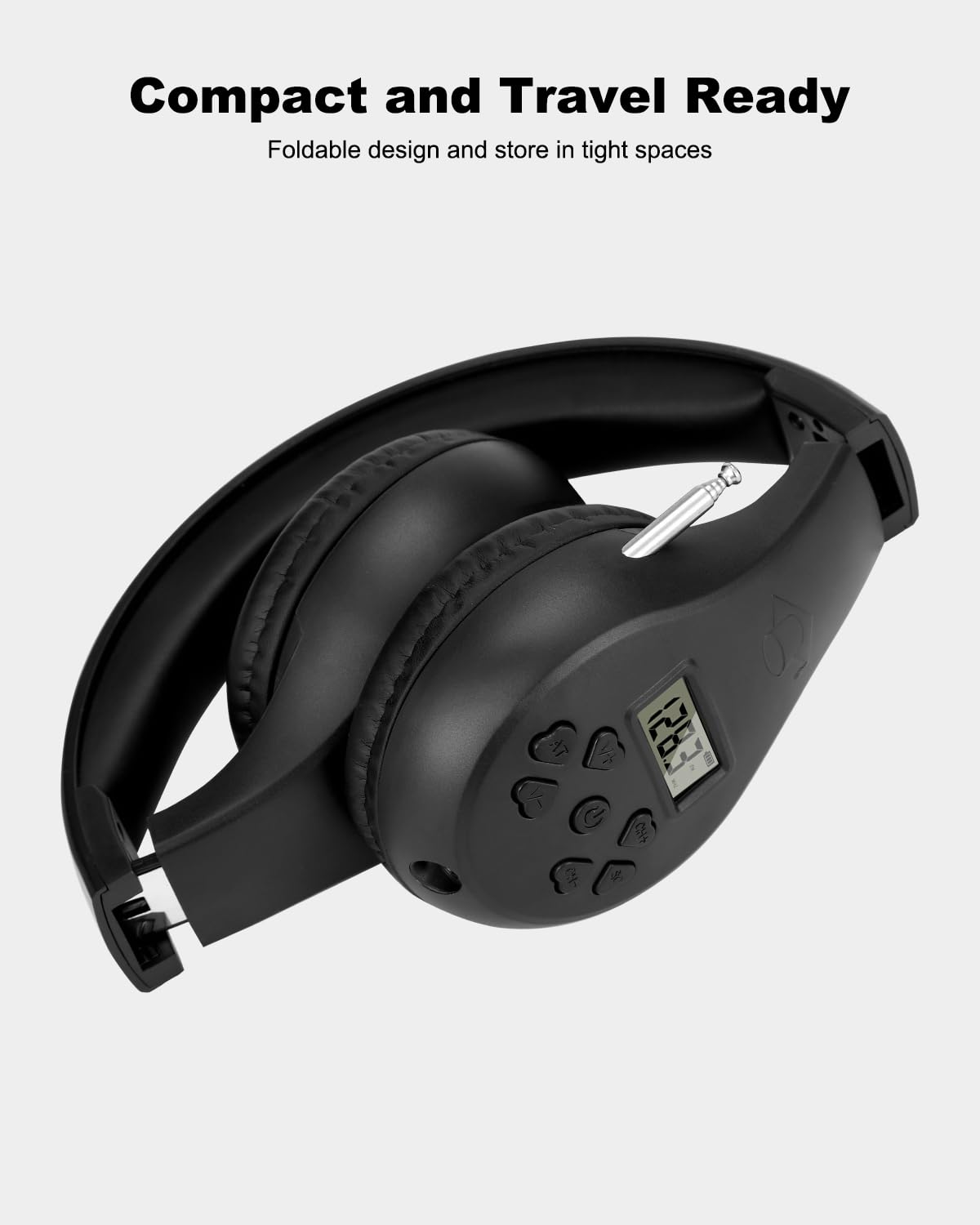 Portable FM Radio Headphones with Strong Reception, Wireless Walkman Headset for Walking, Jogging, Gym - Powered by 2 AA Batteries (Not Included) - Black - Perfect for Outdoor Activities, Commuting & Travel