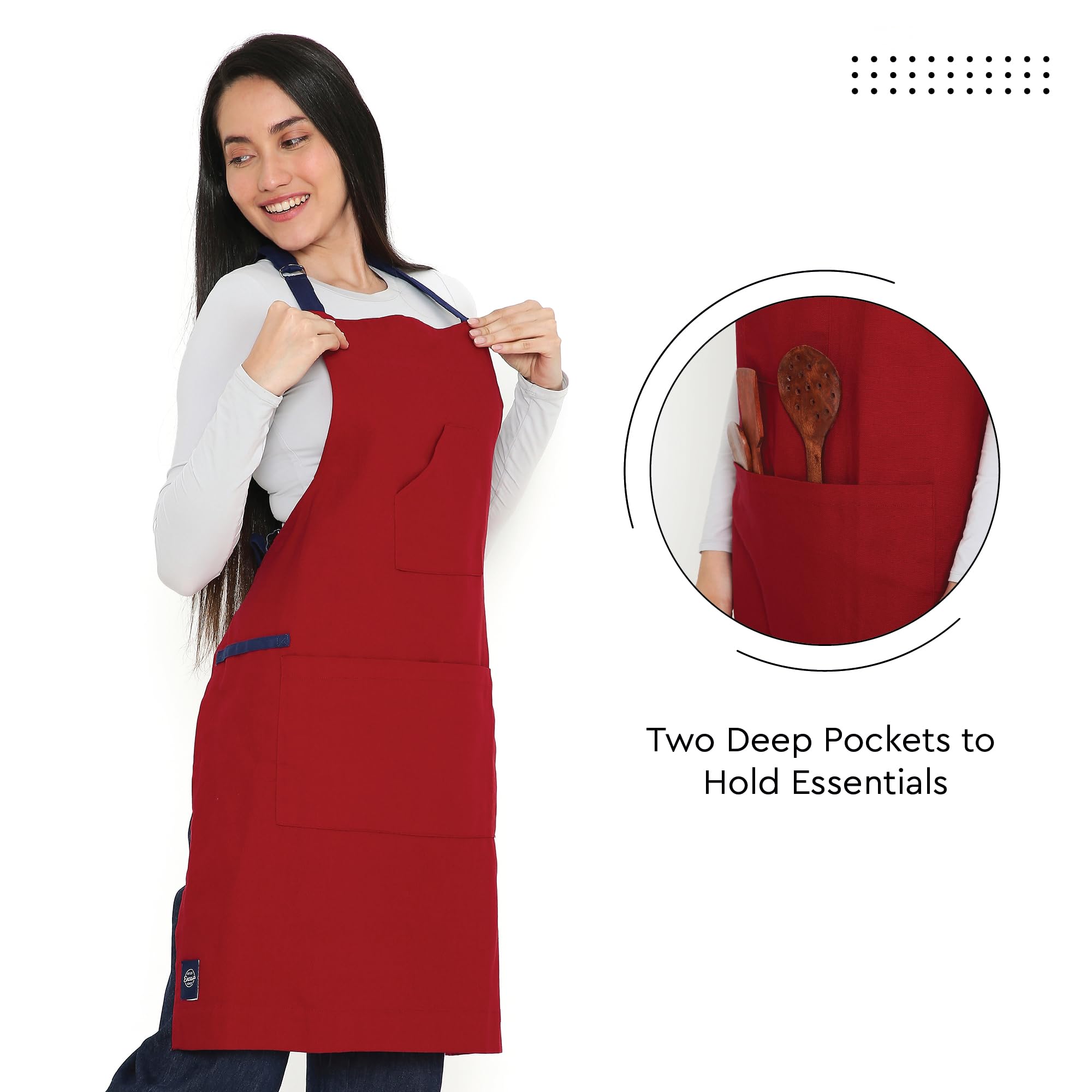 Premium Encasa XO Cotton Stain-Resistant Kitchen Bib Apron with Adjustable Straps, Pocket & Towel Holder - Durable Cooking Apron for Men & Women - Ideal for Home, BBQ, Grilling & Outdoor Cooking