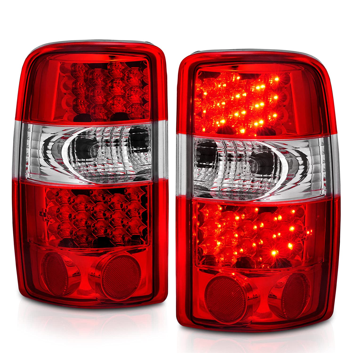 AmeriLite Red LED Brake Tail Lights Replacement for 2000-2006 Chevy Tahoe Suburban & GMC Yukon - Left & Right Side Pair - Enhances Visibility & Safety for Night Driving and Off-Road Adventures