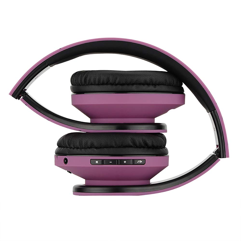 PowerLocus Bluetooth Over-Ear Headphones - Wireless & Wired Stereo Headset with Built-in Mic, Foldable Design, Micro SD/TF & FM Radio - Compatible with iPhone, Samsung, iPad, PC (Purple) - Perfect for Travel, Workouts, and Home Entertainment