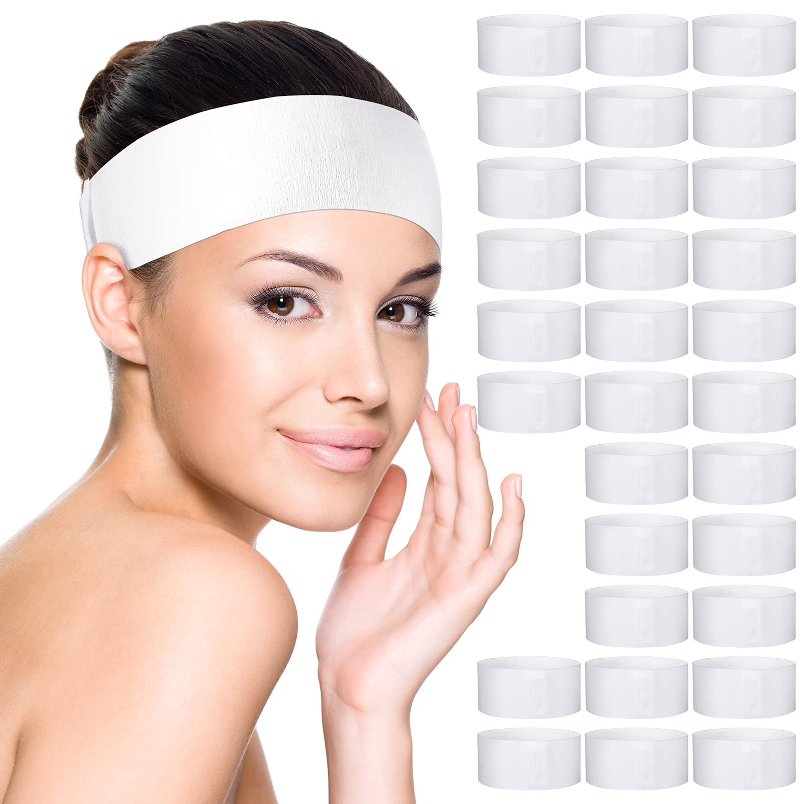 Waydress 140 Pieces Disposable Spa Facial Headbands - Soft White Stretch Hair Wraps for Women with Easy Closure | Salon & At-Home Skincare, Facial Treatments, Waxing & Beauty Routine Accessories