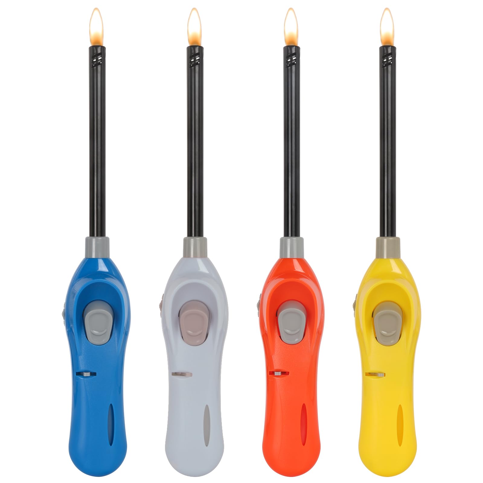 4 Pack Refillable Long Reach Butane Lighters for Candles, Fireplace, BBQ, Grill & Stove - Multipurpose Extended Wand Lighter with Butane Included - Perfect for Kitchen, Camping & Outdoor Cooking