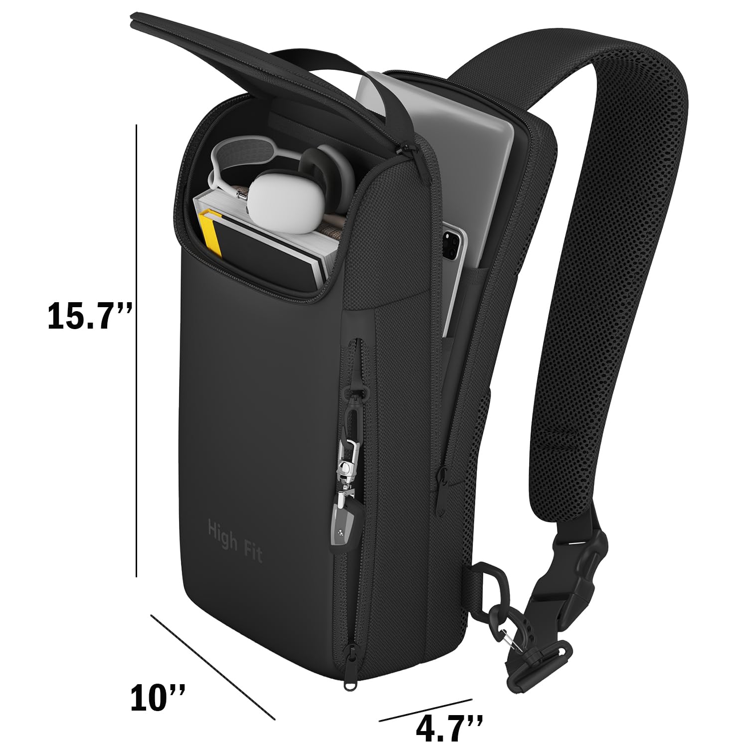 Compact Sling Bag Crossbody Backpack for Men - Minimalist Chest Shoulder Bag Fits 14