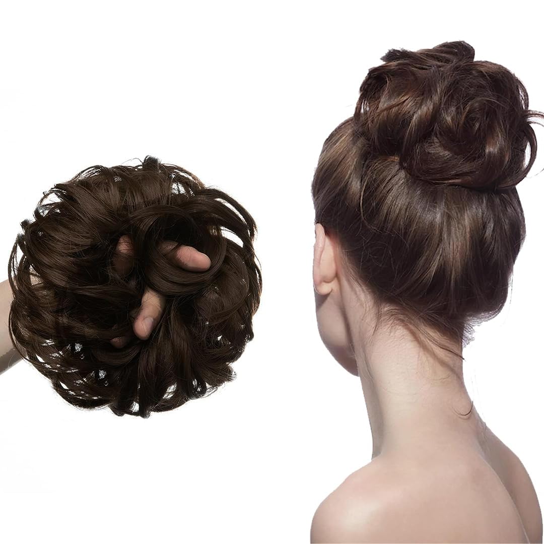 Stylish Women's Hair Donut Bun Maker - Fake Hair Extension Scrunchies with Elastic Band for Messy Buns (Natural Brown) | Perfect for Updos, Bridal Hairstyles & Everyday Wear