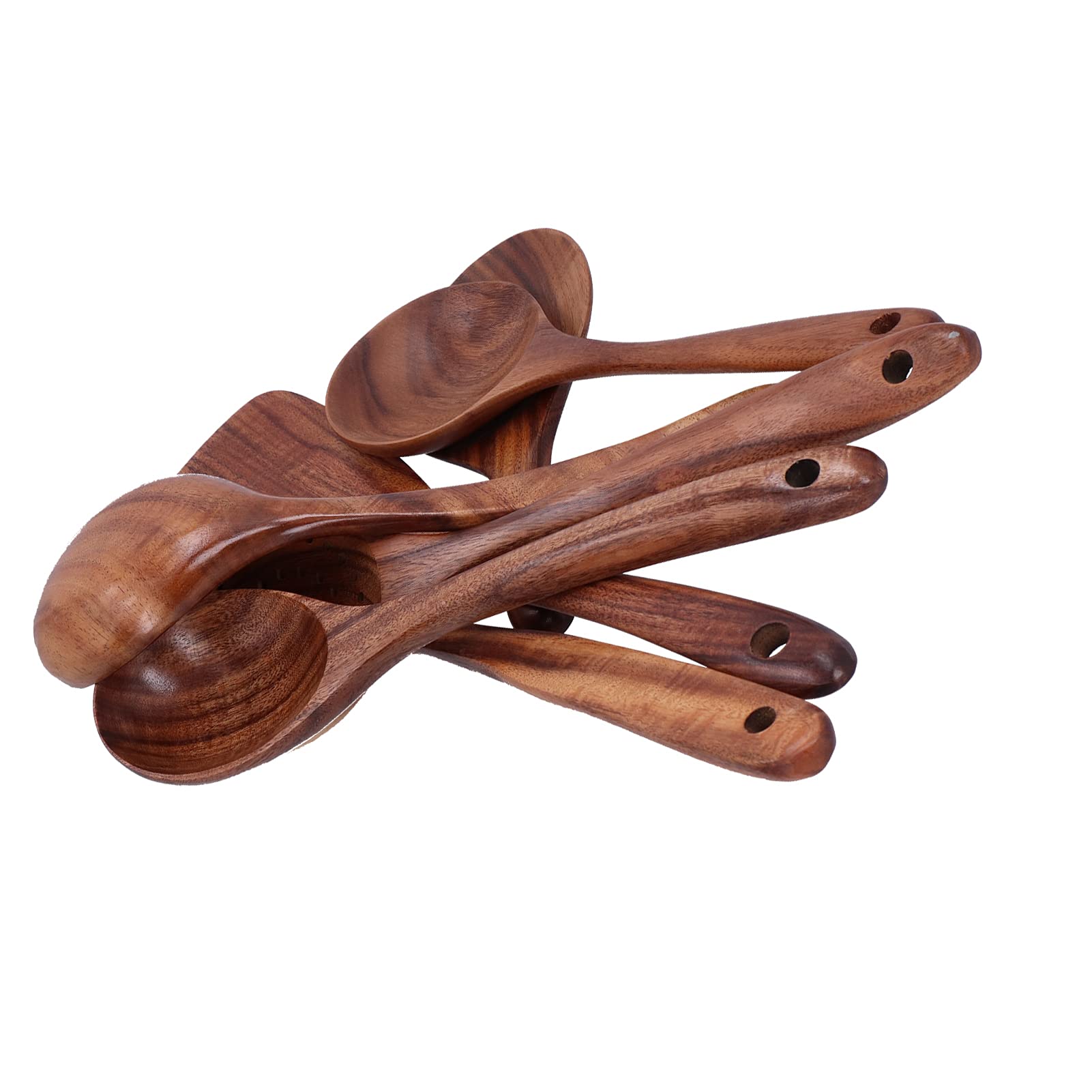 Premium 7-Piece Wooden Spatula Set - Durable Teak Cooking Utensils with Long Handles for Nonstick Cookware | Ideal for Baking, Frying & Home Kitchen Use