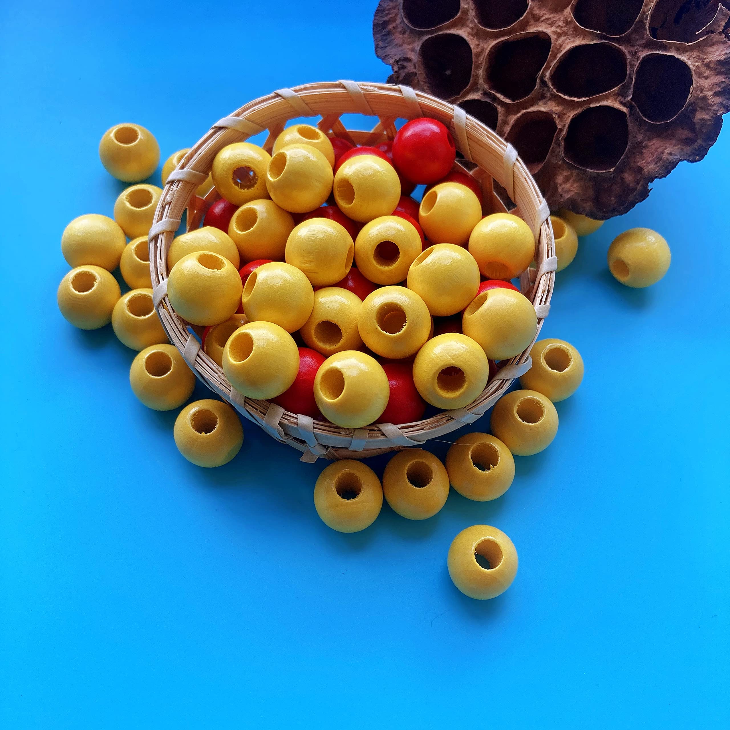 240Pcs 16mm Yellow Wood Beads for Crafts - Large Hole Natural Wooden Beads Perfect for Jewelry Making, DIY Bracelets, Necklaces, and Home Decor