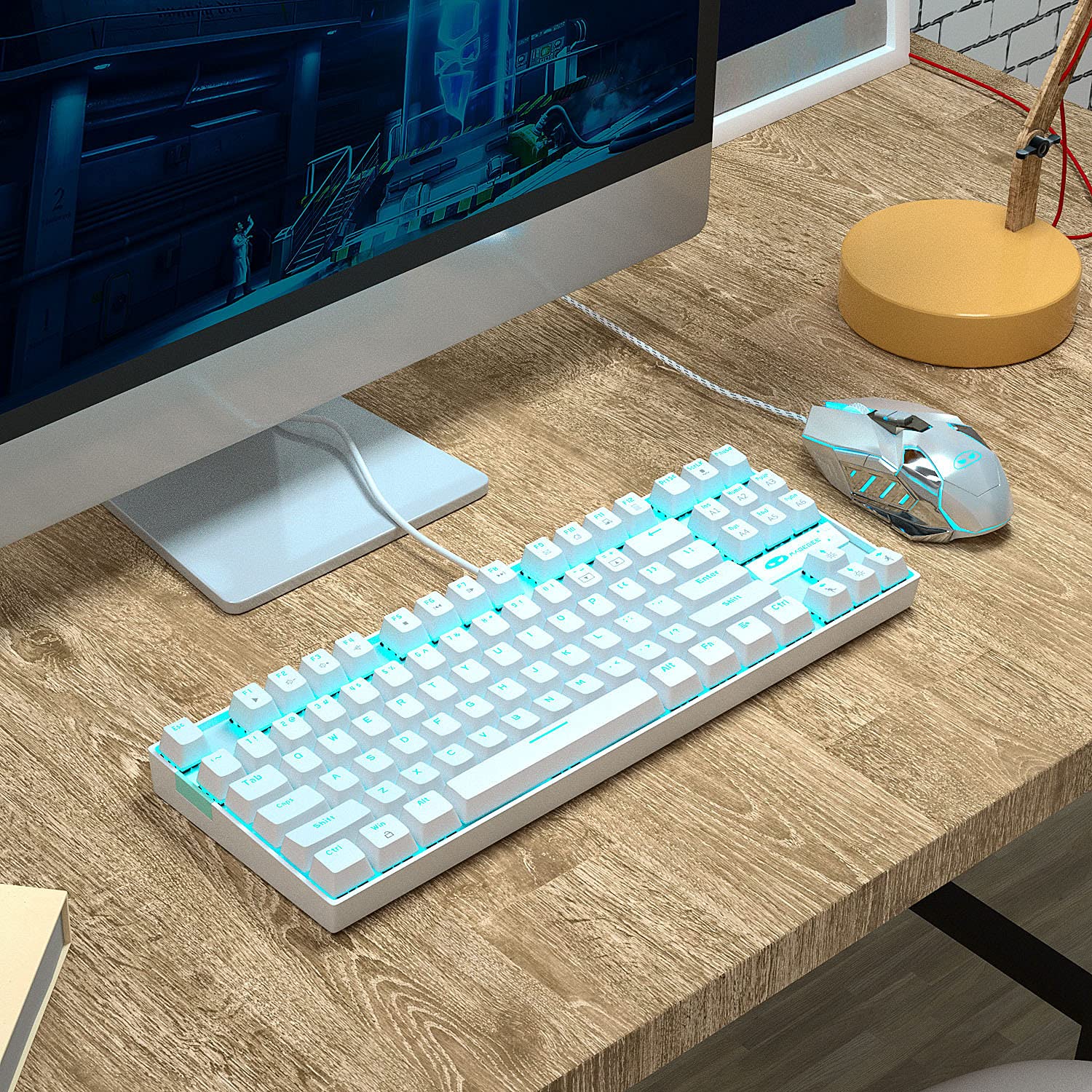 MageGee MK-Star White Mechanical Gaming Keyboard - 87 Key TKL Compact Wired Keyboard with Blue Switches & LED Backlit for Windows PC/Laptop - Perfect for Gaming, Typing, and Office Work
