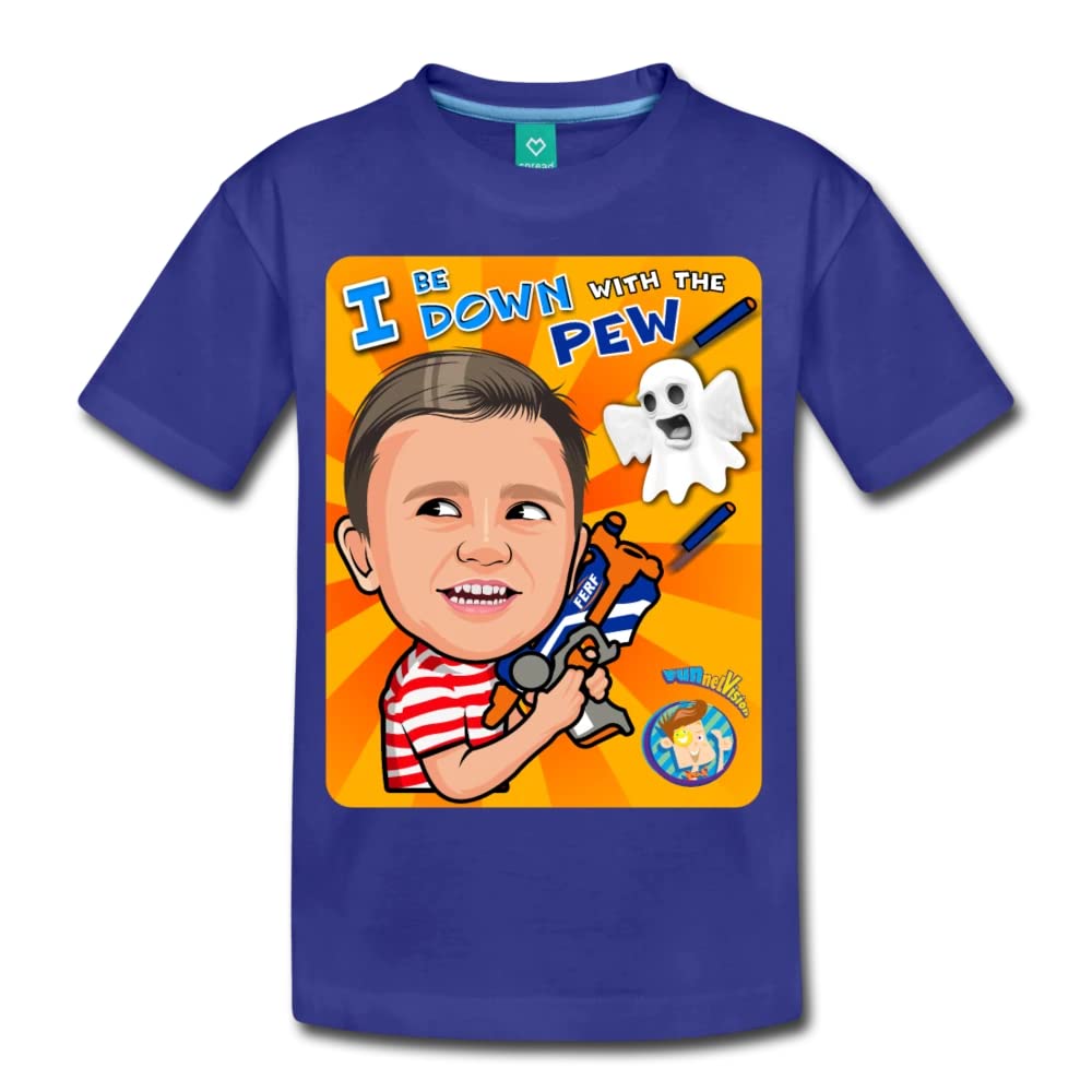 Funnel Vision - Down with The Pew T-Shirt | Royal Blue Youth Large | Funny Gaming Meme Shirt for Kids & Teens | Perfect for Esports Events, Gaming Conventions & Casual Wear