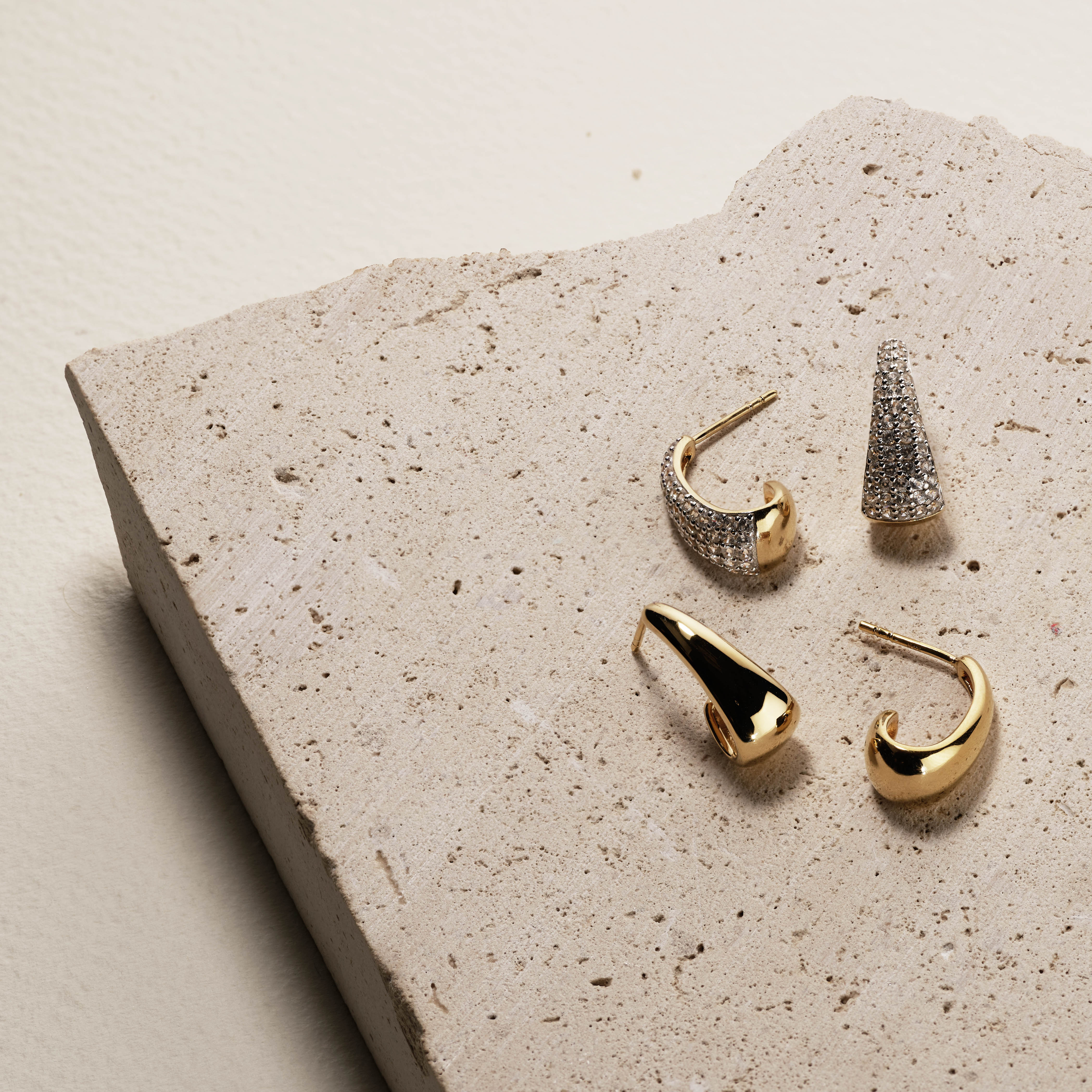 White Topaz Dome Hoop Stud Earrings in 14K Gold - Elegant Everyday Jewelry for Women, Perfect for Work, Date Night & Special Occasions