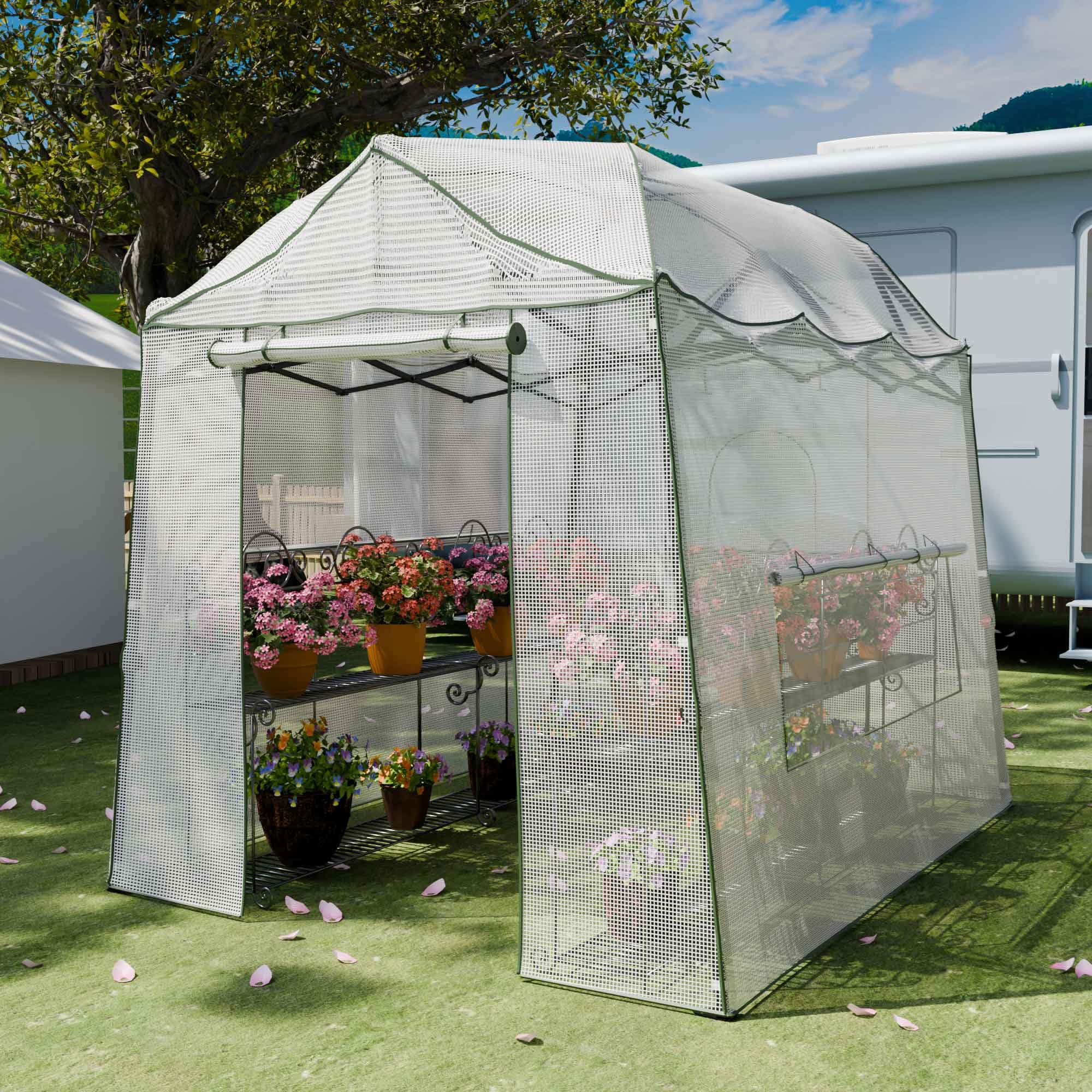 8.5 x 7 FT Walk-in Greenhouse for Plants | Portable Pop-up Garden Canopy with Adjustable Height & Durable PE Cover | Indoor Outdoor Use for Gardening, Seed Starting, Plant Protection (Clear/White)