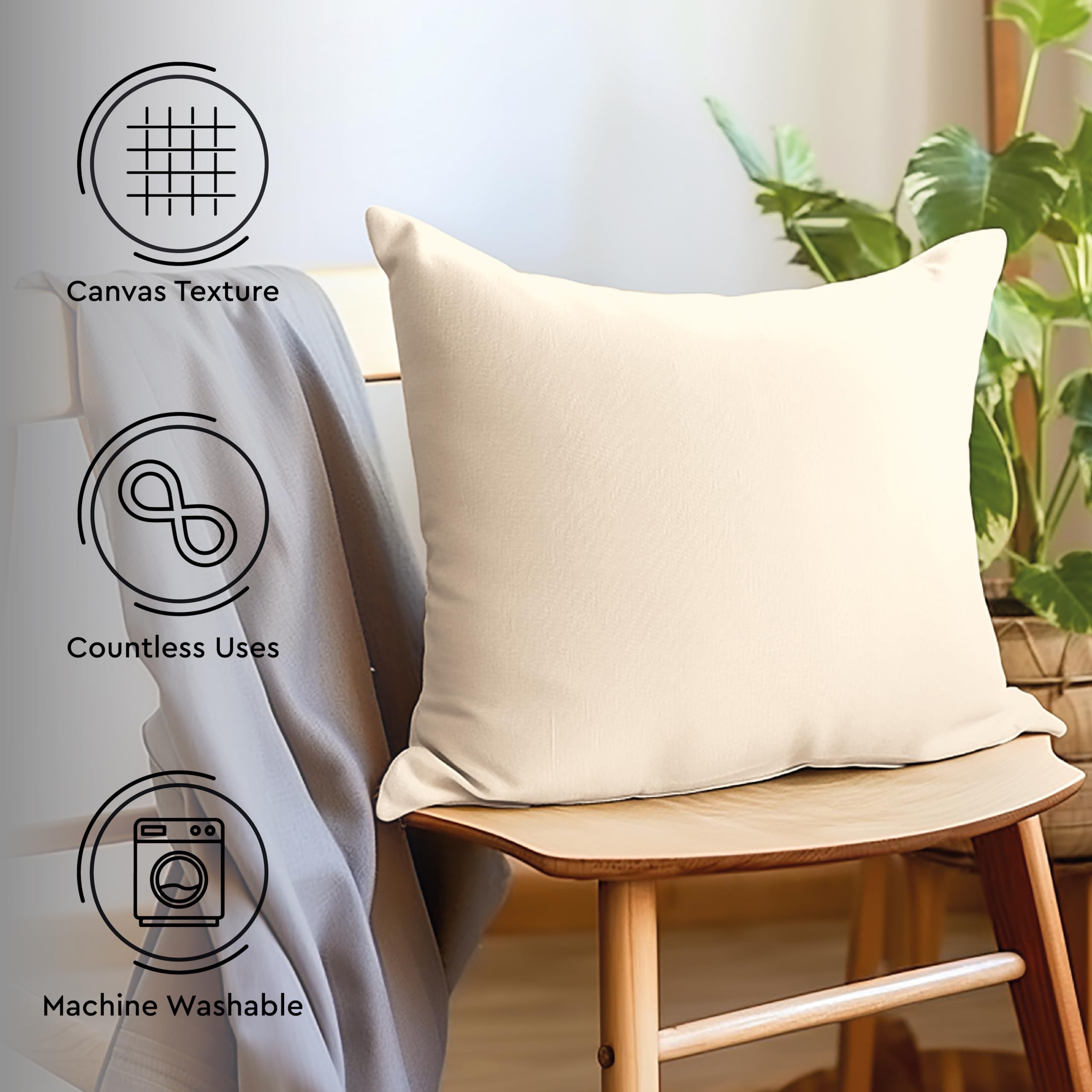 Encasa XO Throw Pillow Covers 18x18 Inches Set of 4 - 100% Cotton Decorative Cushion Covers with Hidden Zipper for Sofa, Bed, Living Room - Soft & Washable Home Decor Accent Pillows for Modern Interior Design