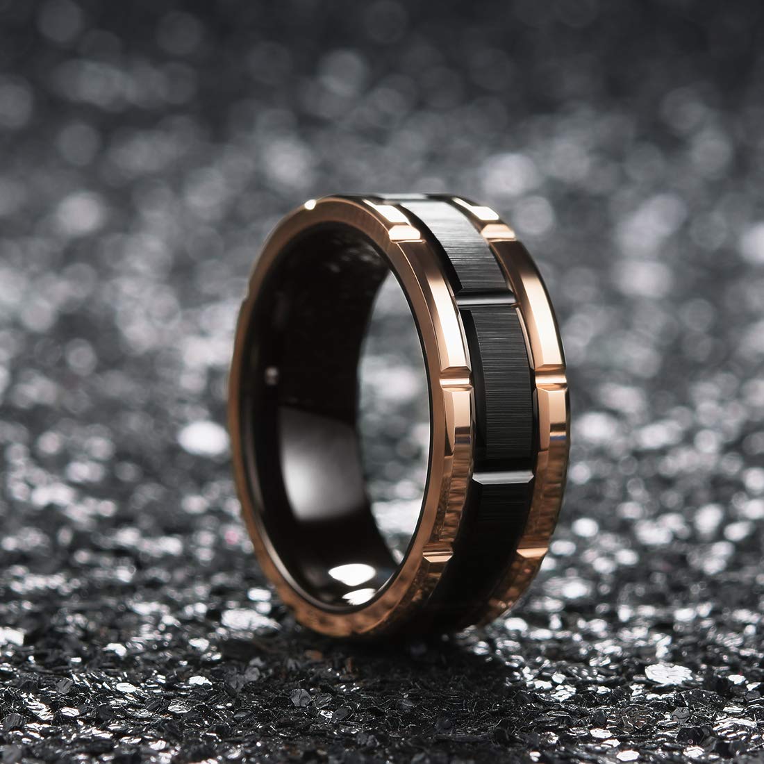 King Will Classic Men's 8mm Tungsten Carbide Wedding Band - Silver, Black, Gold & Rose Gold - Brick Pattern with Groove Center & Brushed Finish - Comfort Fit Ring for Men - Perfect for Weddings, Anniversaries & Everyday Wear