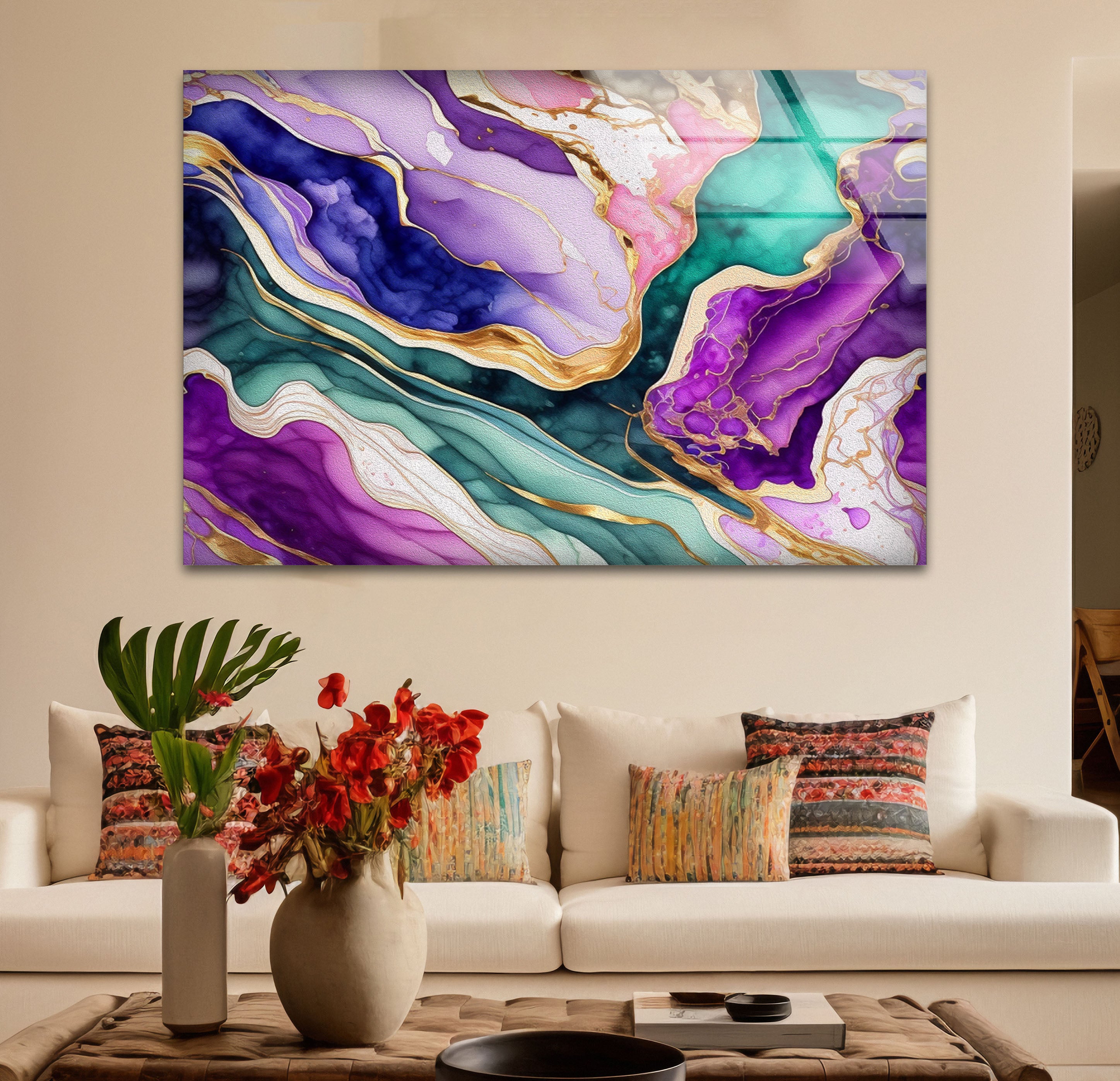 Vibrant Geode Marble Wall Art - Abstract Crystal Glass Print for Modern Home & Office Decor | Perfect for Living Room, Bedroom & Office Spaces