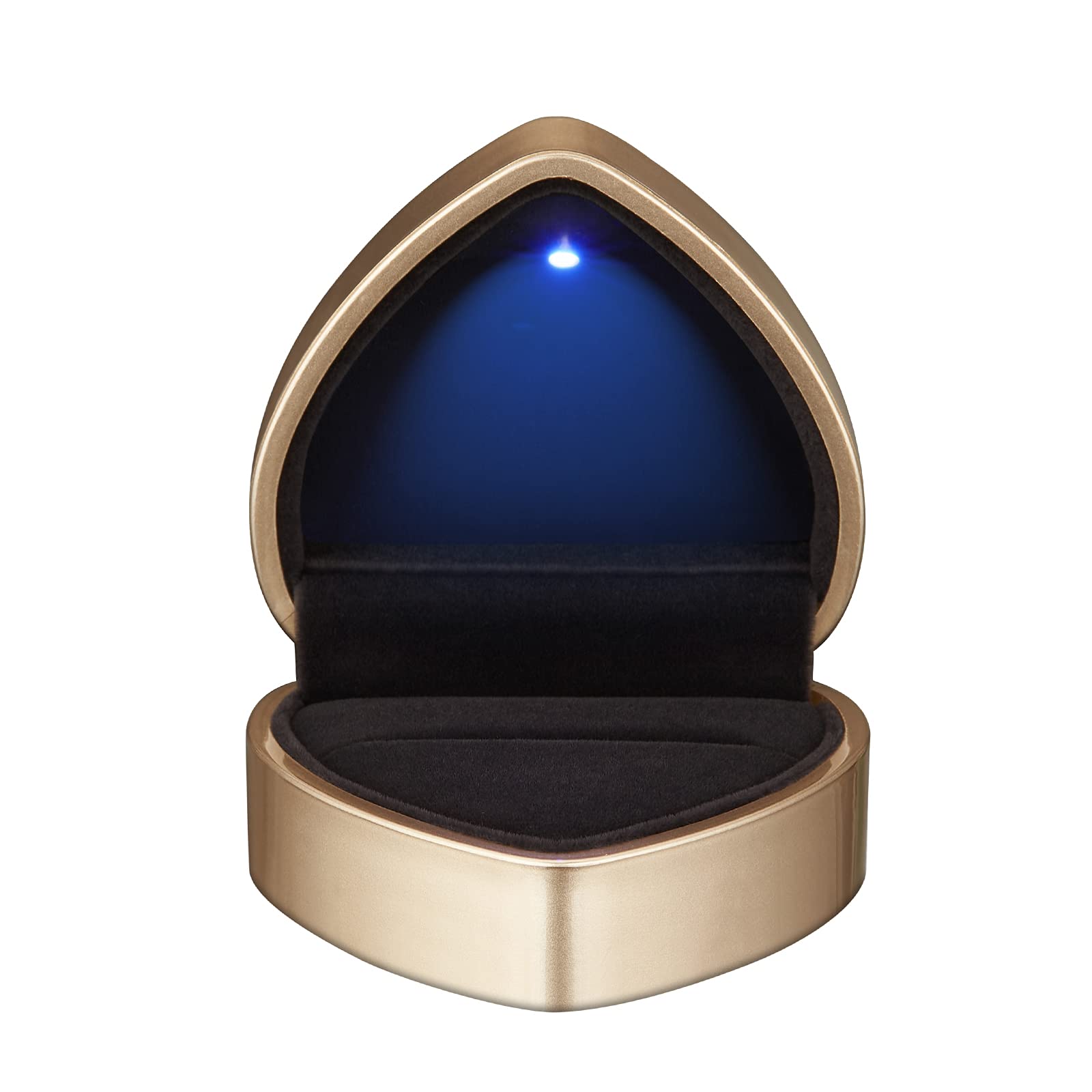 Heart Shaped LED Jewelry Gift Box - Velvet Ring & Earrings Display Case with Light for Wedding, Engagement, Proposal, Birthday, Anniversary - Perfect for Romantic Surprises & Gift Presentation (Gold)