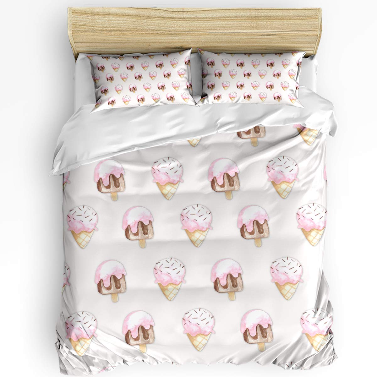 Savannan 3 Piece Twin Size Duvet Cover Set - Summer Hand Drawn Ice Cream Popsicle Pattern, Zipper Closure & Corner Ties, Includes Duvet Cover + 2 Pillow Shams | Soft Bedding for Kids Room, Teen Bedroom & Dorm Decor